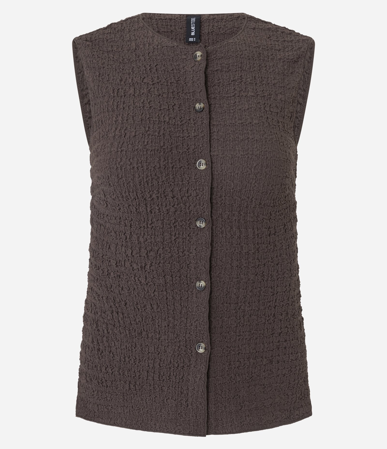 Blusa Regular em Anarruga Sem Mangas Texturizadas Marrom 4