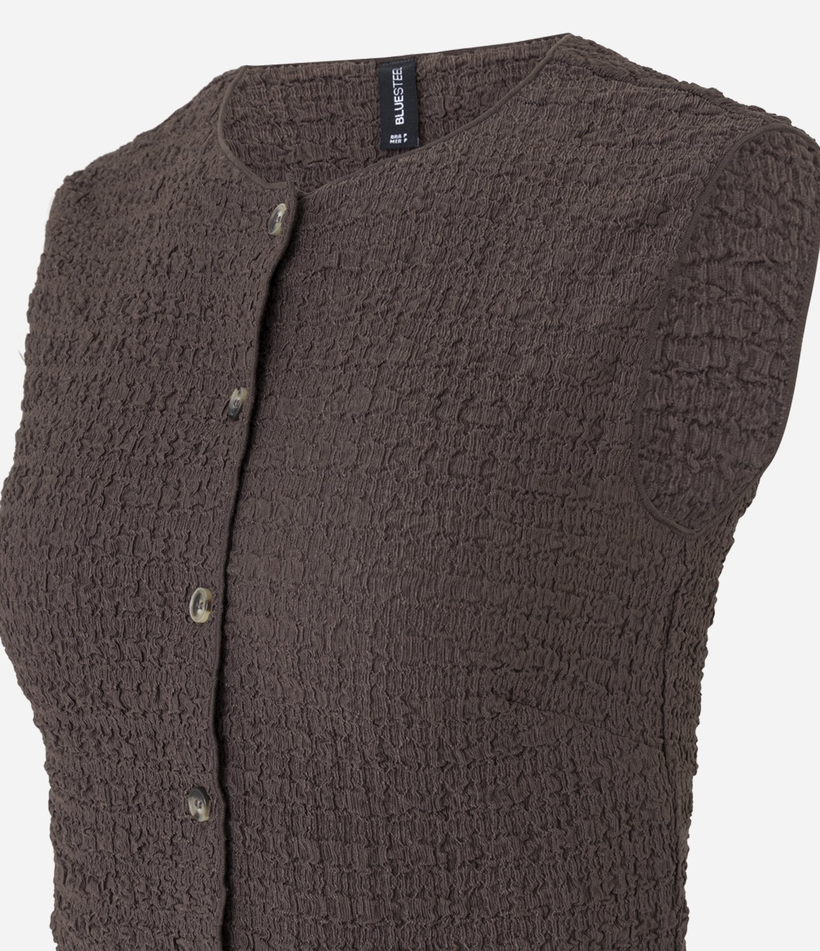 Blusa Regular em Anarruga Sem Mangas Texturizadas Marrom 5