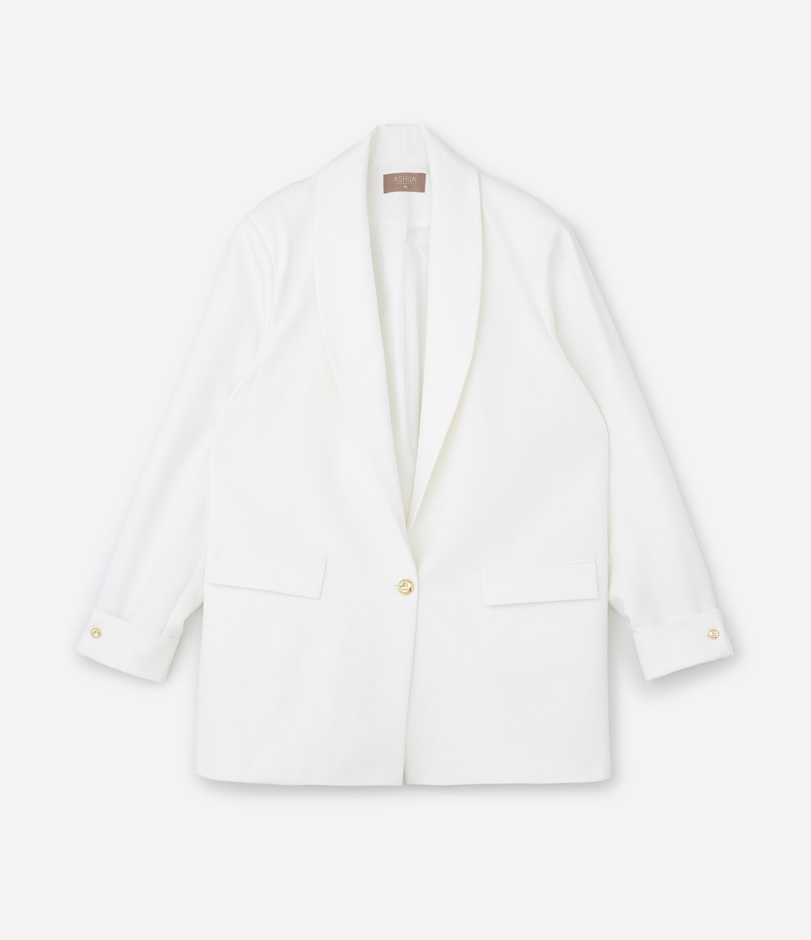 Blazer em Alfaiataria com Botão Gold Curve & Plus Size Branco 9