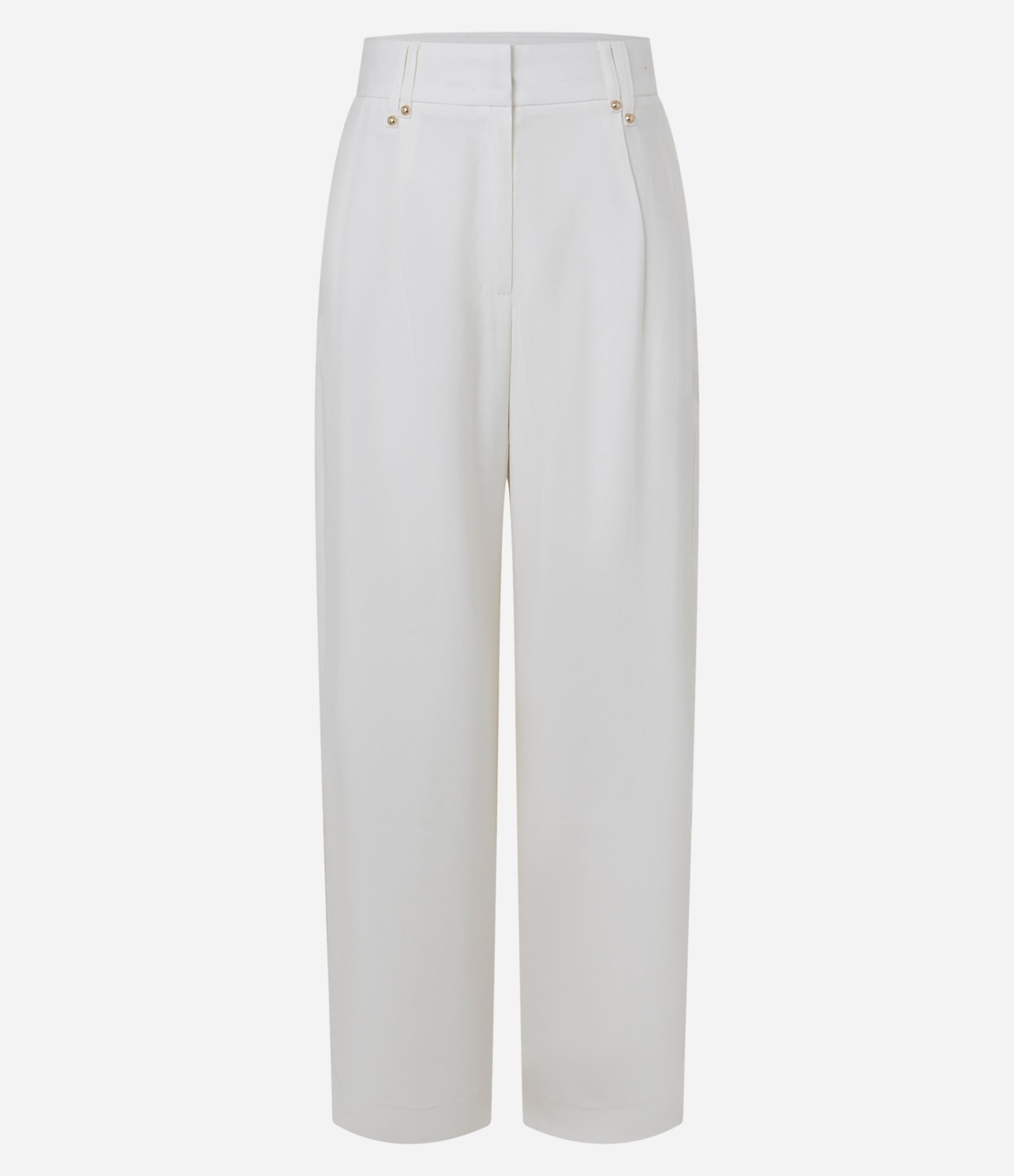 Calça Wide Leg Cintura Alta em Crepe com Cós Alfaiatado Off White 1