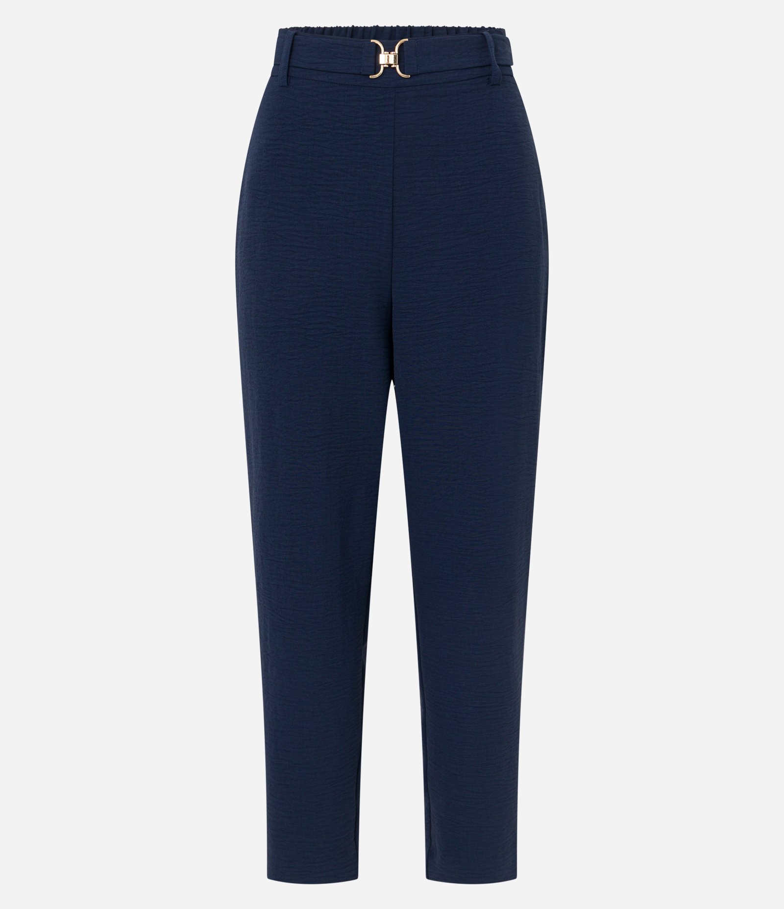 Calça Cenoura Cintura Alta em Airflow com Fivelas Metalizadas Azul 5