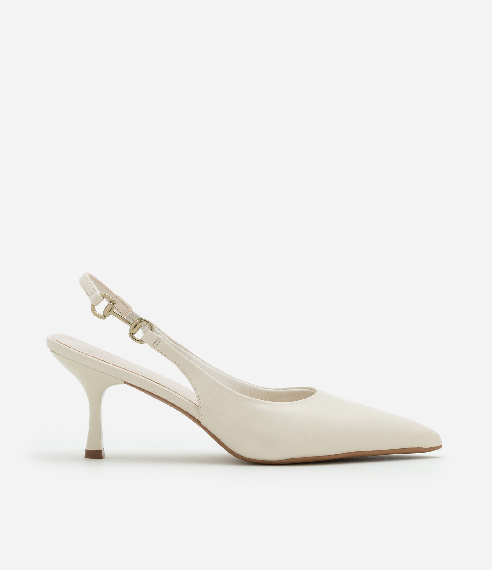 Sapato Slingback com Aviamento Lateral Off White 1