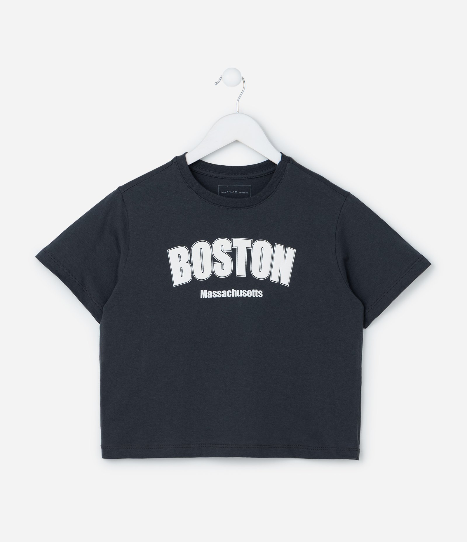 Camiseta Infantil com Lettering Boston - Tam 5 a 14 Anos Cinza 1