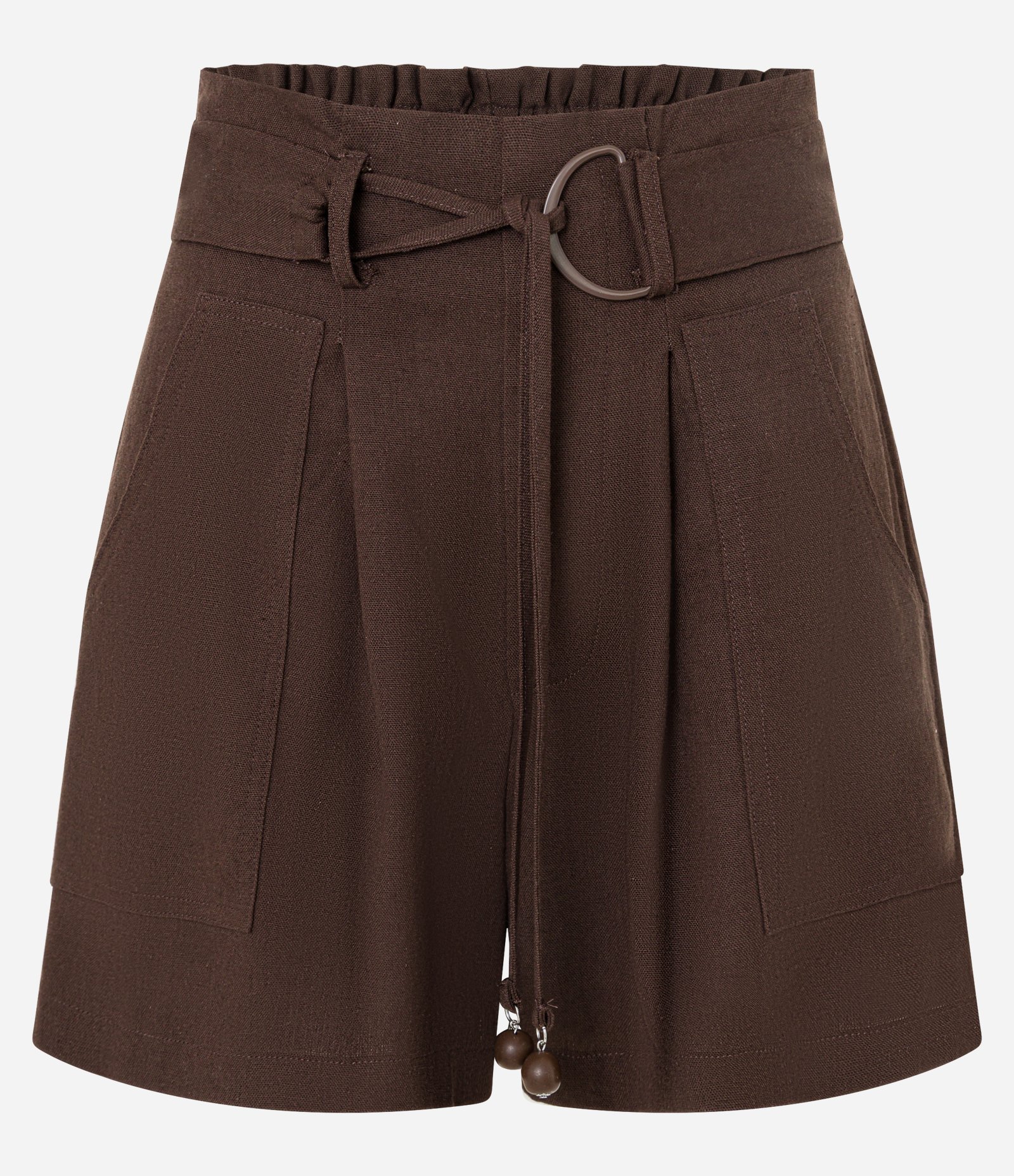 Short Cintura Alta em Viscolinho com Cinto e Amarração 5