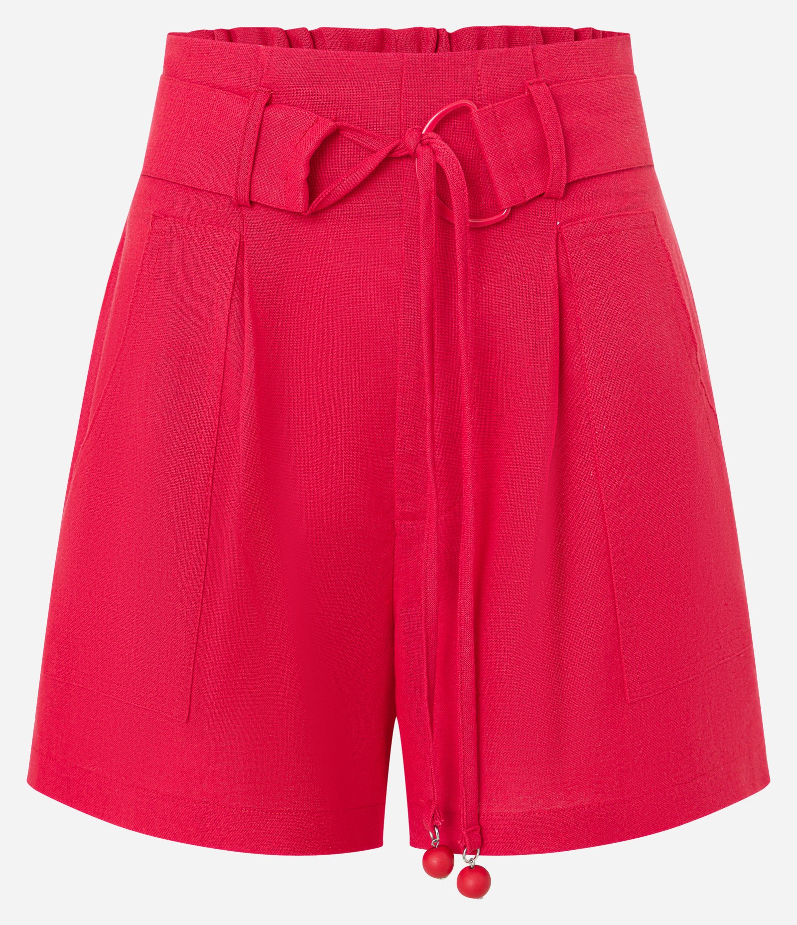Short Cintura Alta em Viscolinho com Cinto e Amarração Vermelho 5