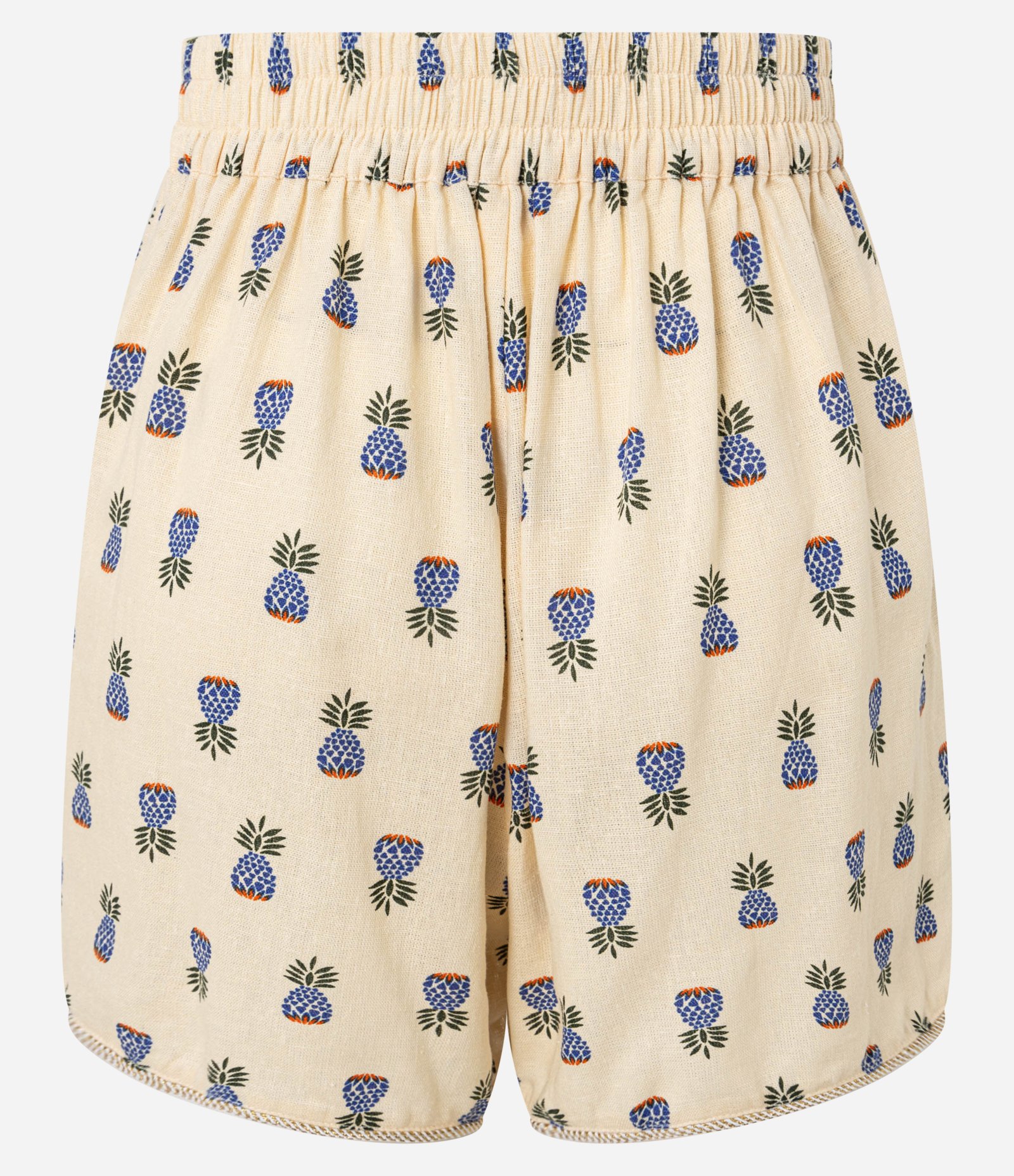 Short em Viscolinho com Cintura Alta Estampa de Abacaxi Creme 9