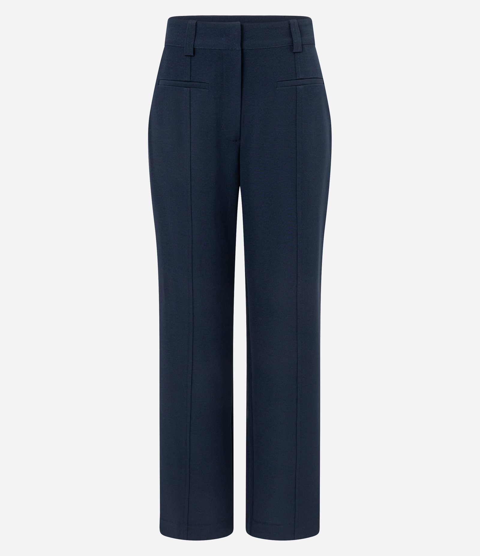 Calça Reta Alfaiatada Cintura Alta com Bolsos Falsos e Frisos Azul Marinho 5
