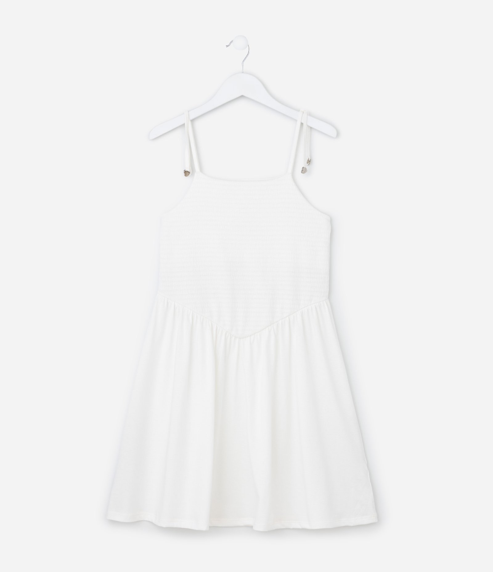 Vestido Infantil Texturizado com Amarração nas Alças - Tam 5 a 14 Anos Branco 2