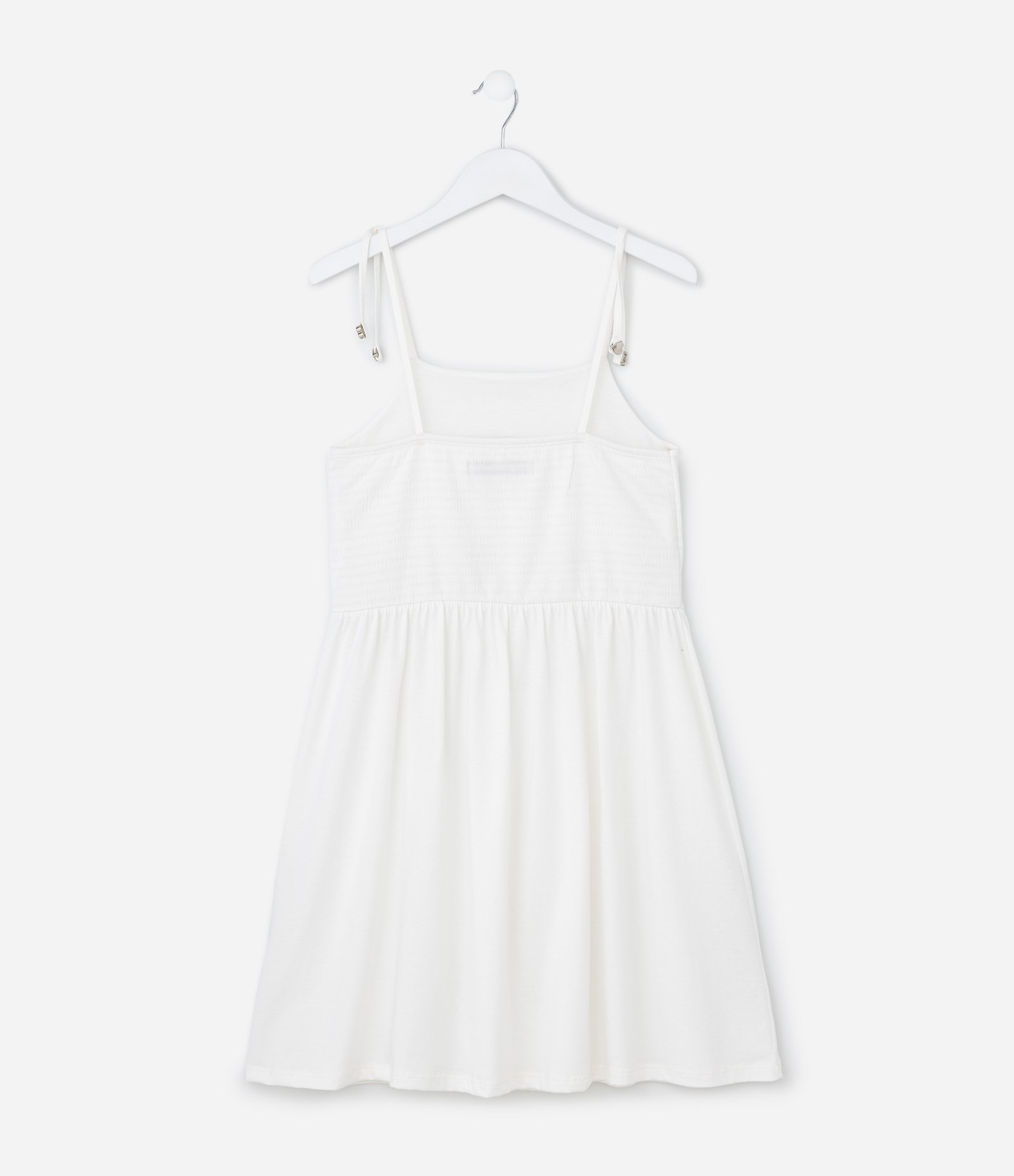 Vestido Infantil Texturizado com Amarração nas Alças - Tam 5 a 14 Anos Branco 3