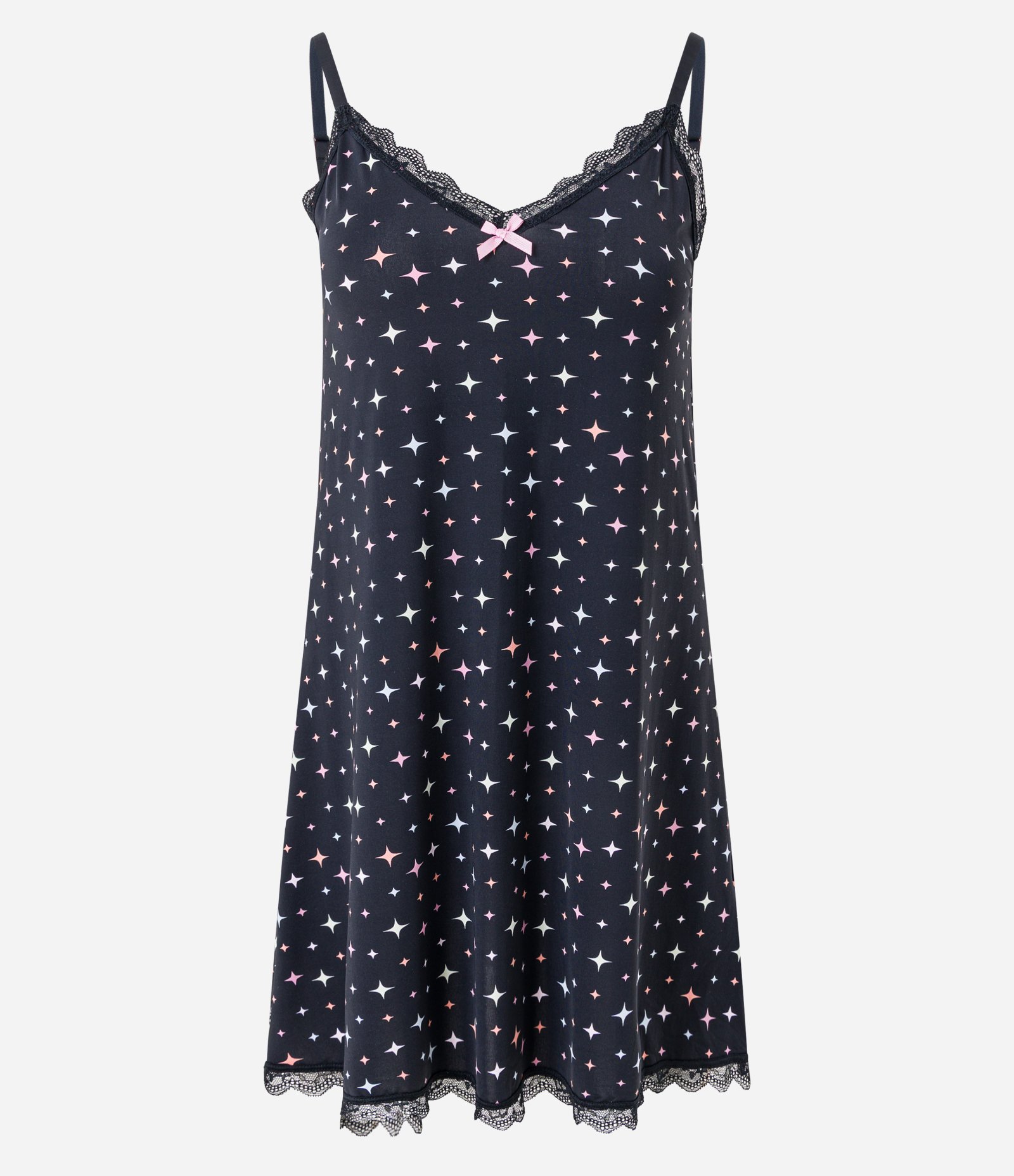 Camisola em Microfibra com Estampa de Brilhos e Detalhe de Renda Preto 4