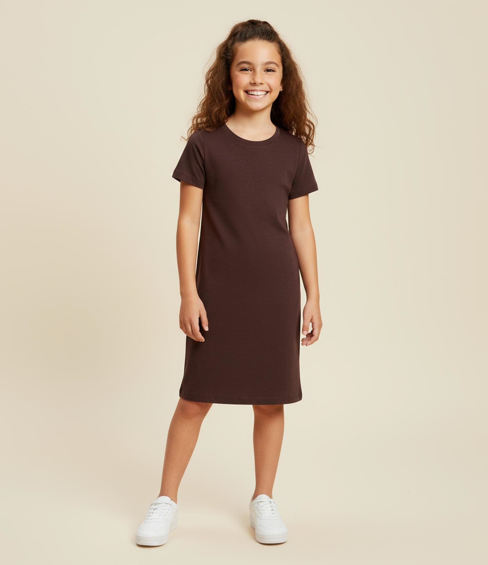 Vestido Infantil em Ribana - Tam 5 a 14 Anos Marrom 1