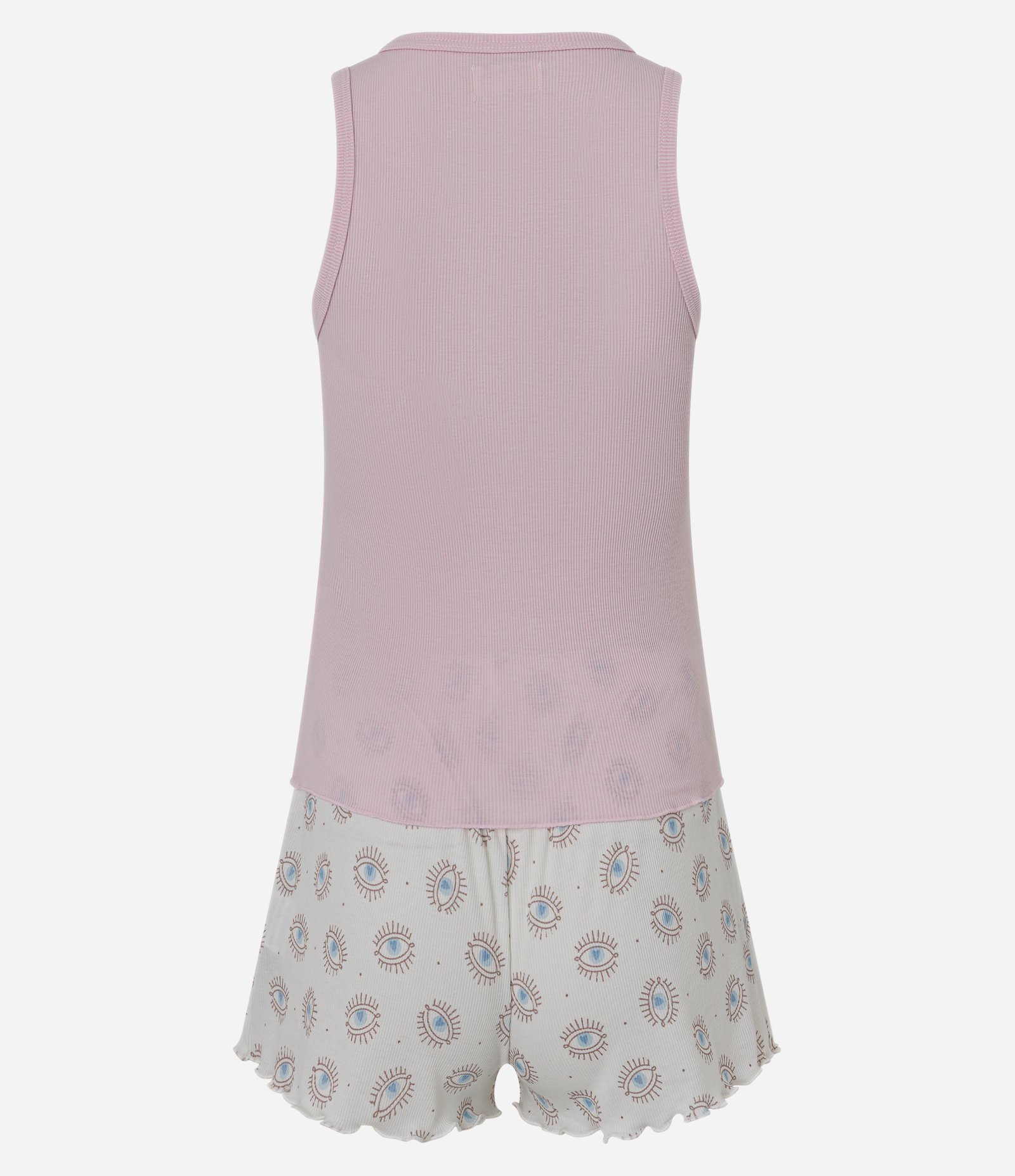 Pijama Short Doll em Ribana com Short Estampado Olho Grego Rosa 6