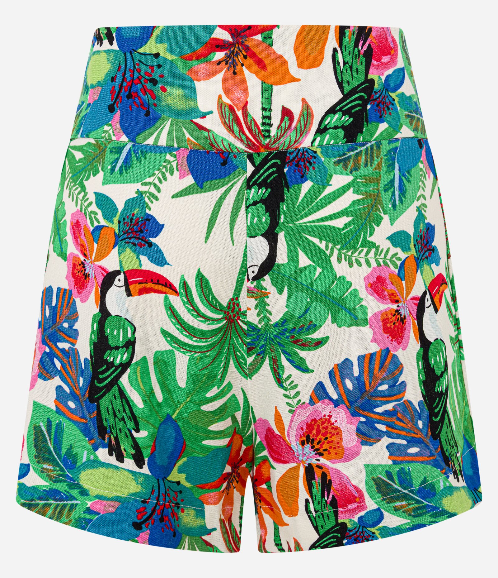 Short Cintura Média em Viscolinho com Estampa Tropical Multicores 7