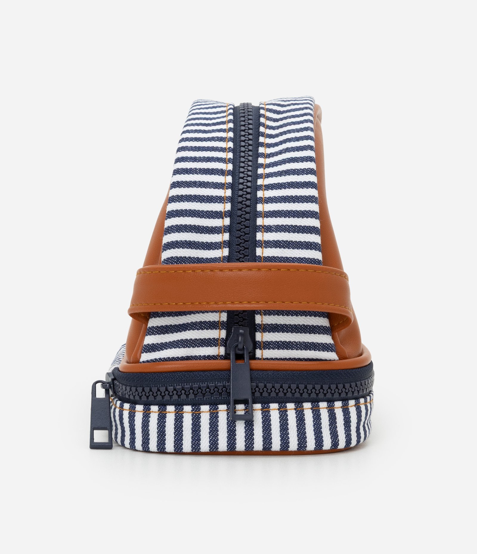 Nécessaire Trapézio com Alça Lateral e Listras Marrom 2