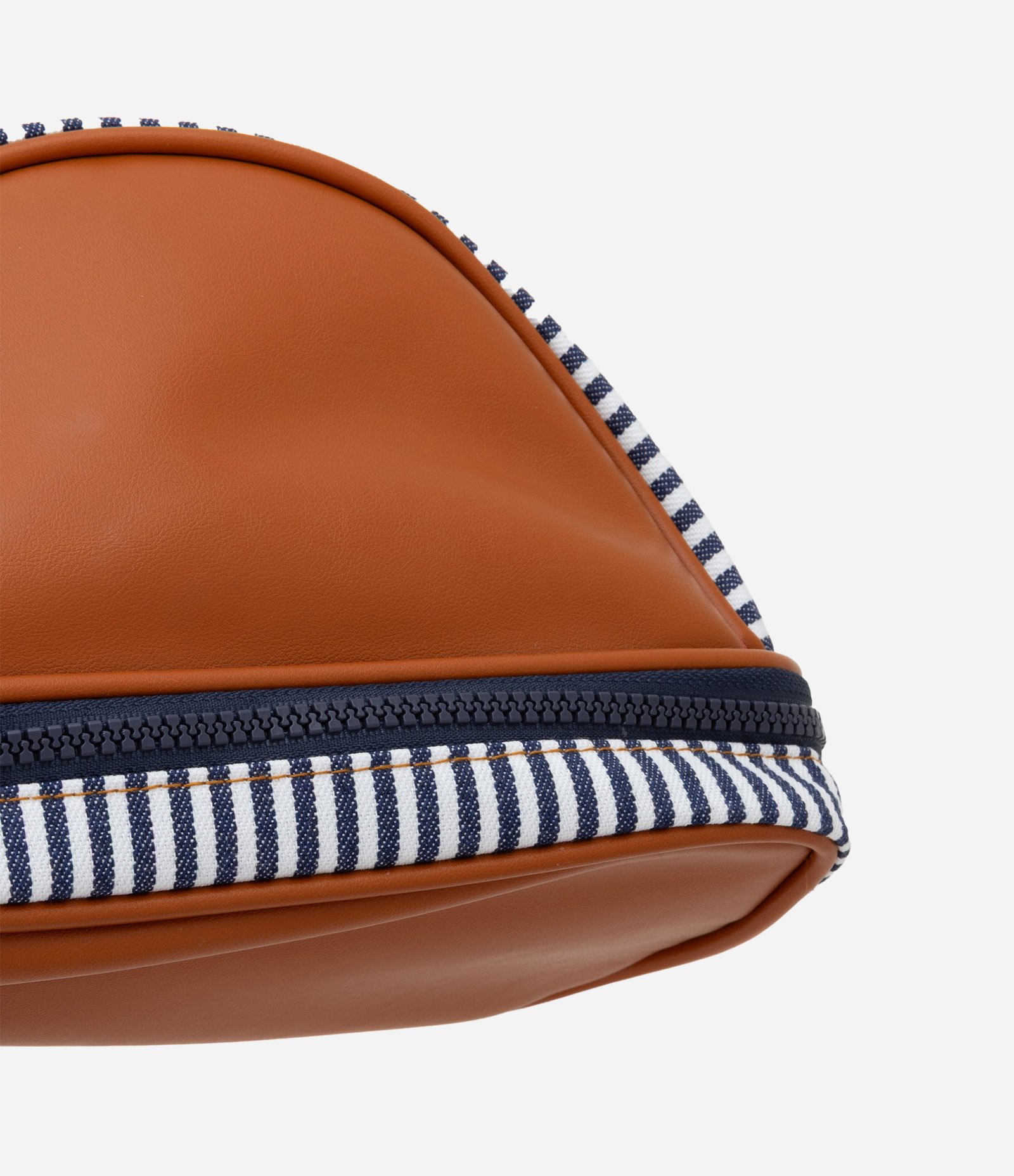 Nécessaire Trapézio com Alça Lateral e Listras Marrom 4