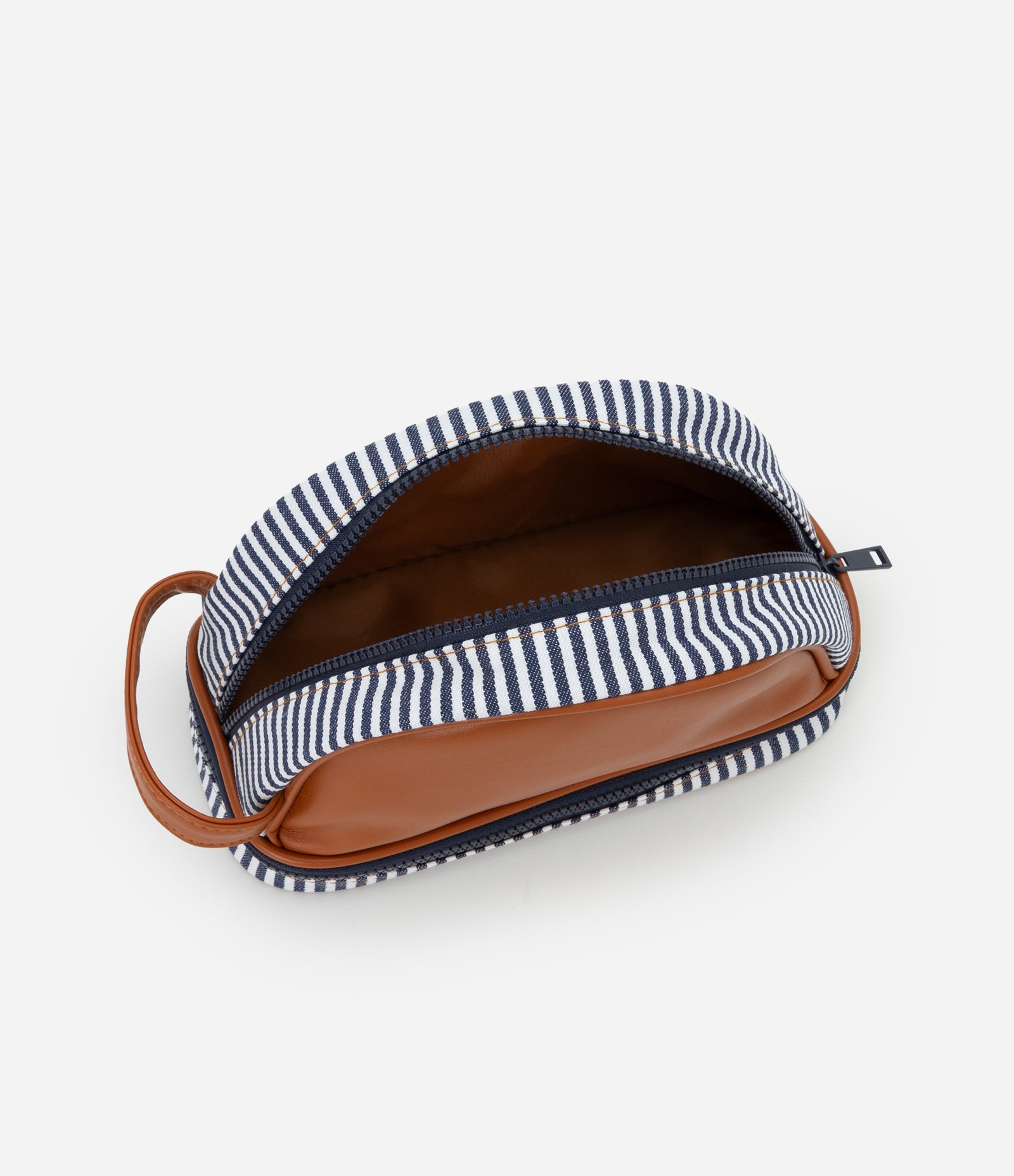 Nécessaire Trapézio com Alça Lateral e Listras Marrom 5