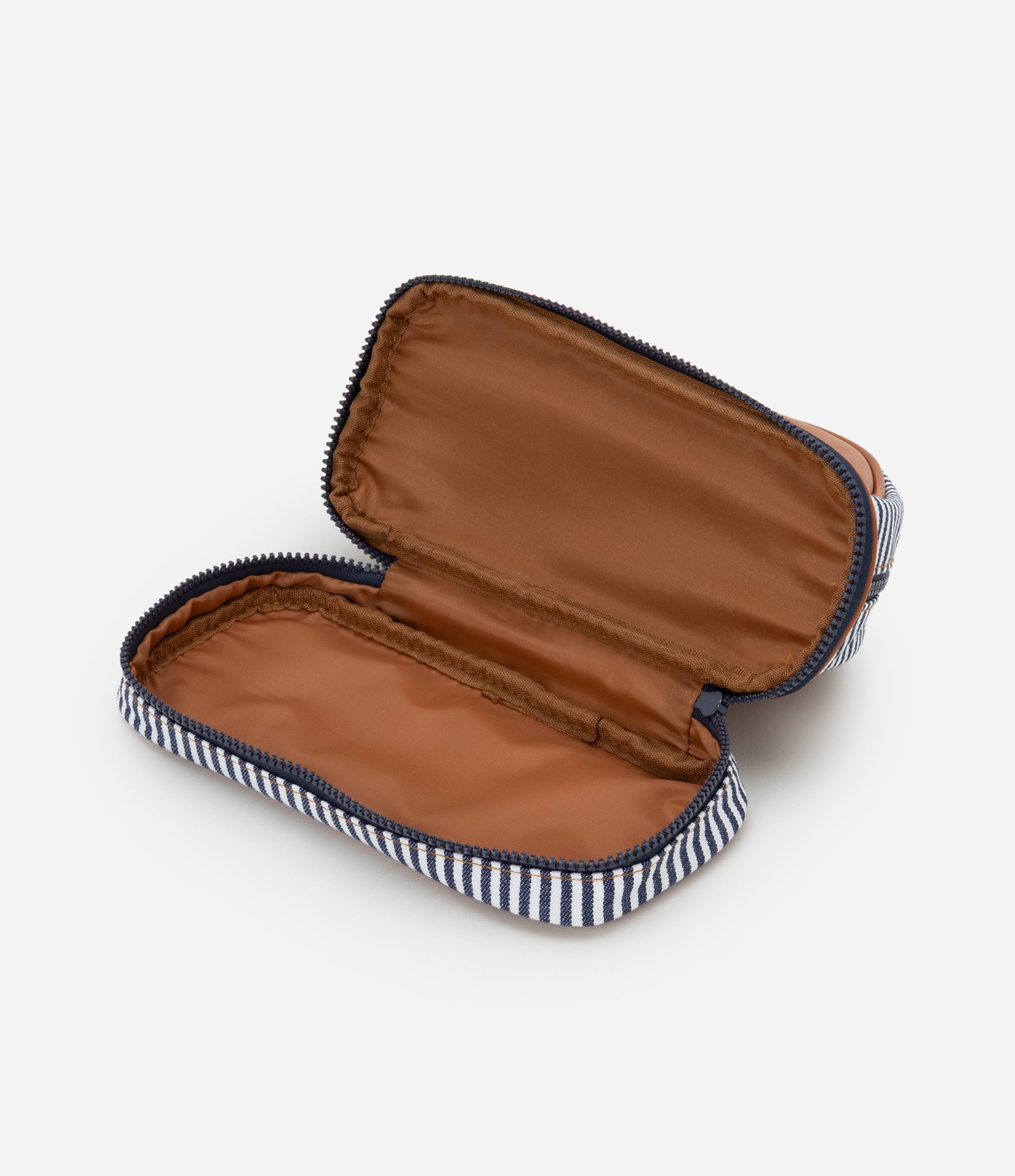 Nécessaire Trapézio com Alça Lateral e Listras Marrom 6