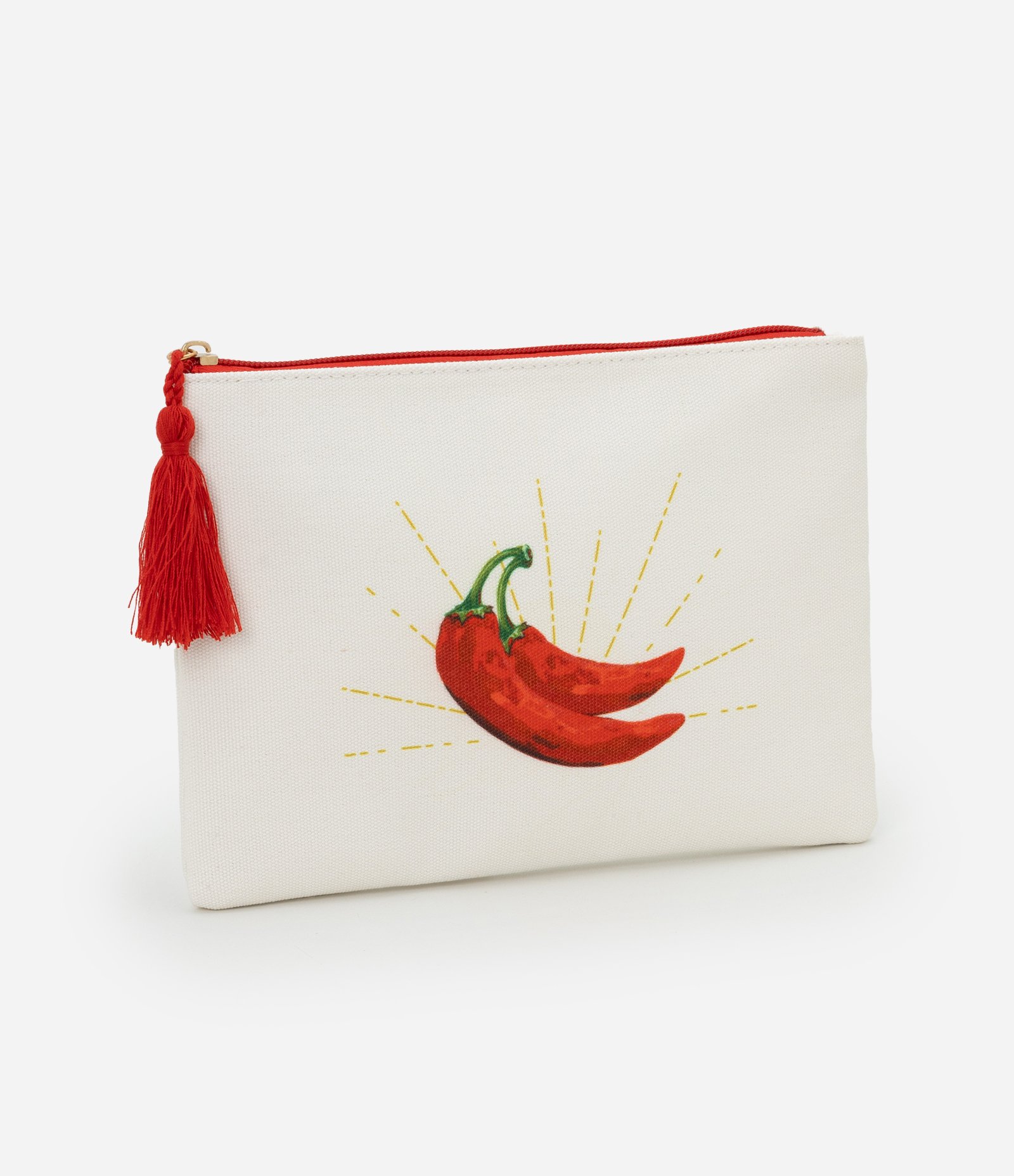 Necessaire Envelope com Estampa de Pimenta e Tassel Off White 1