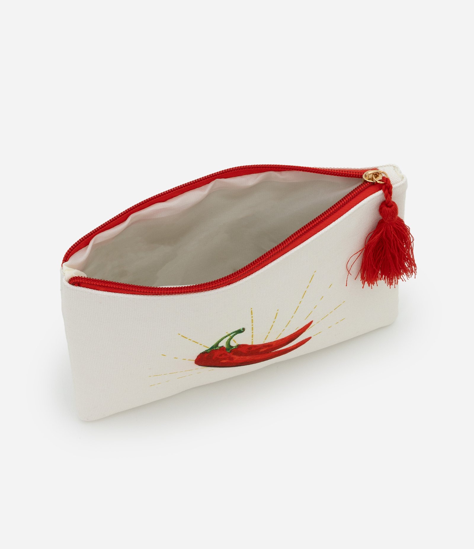 Necessaire Envelope com Estampa de Pimenta e Tassel Off White 5