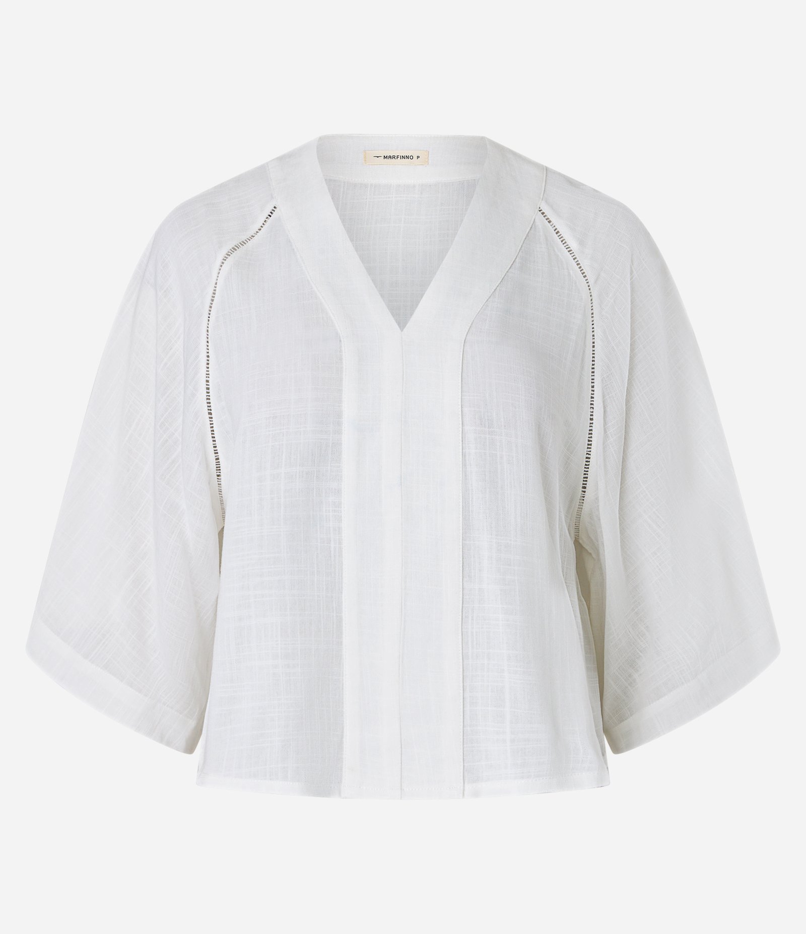 Blusa em Viscose com Entremeio e Manga Ampla Branco 5