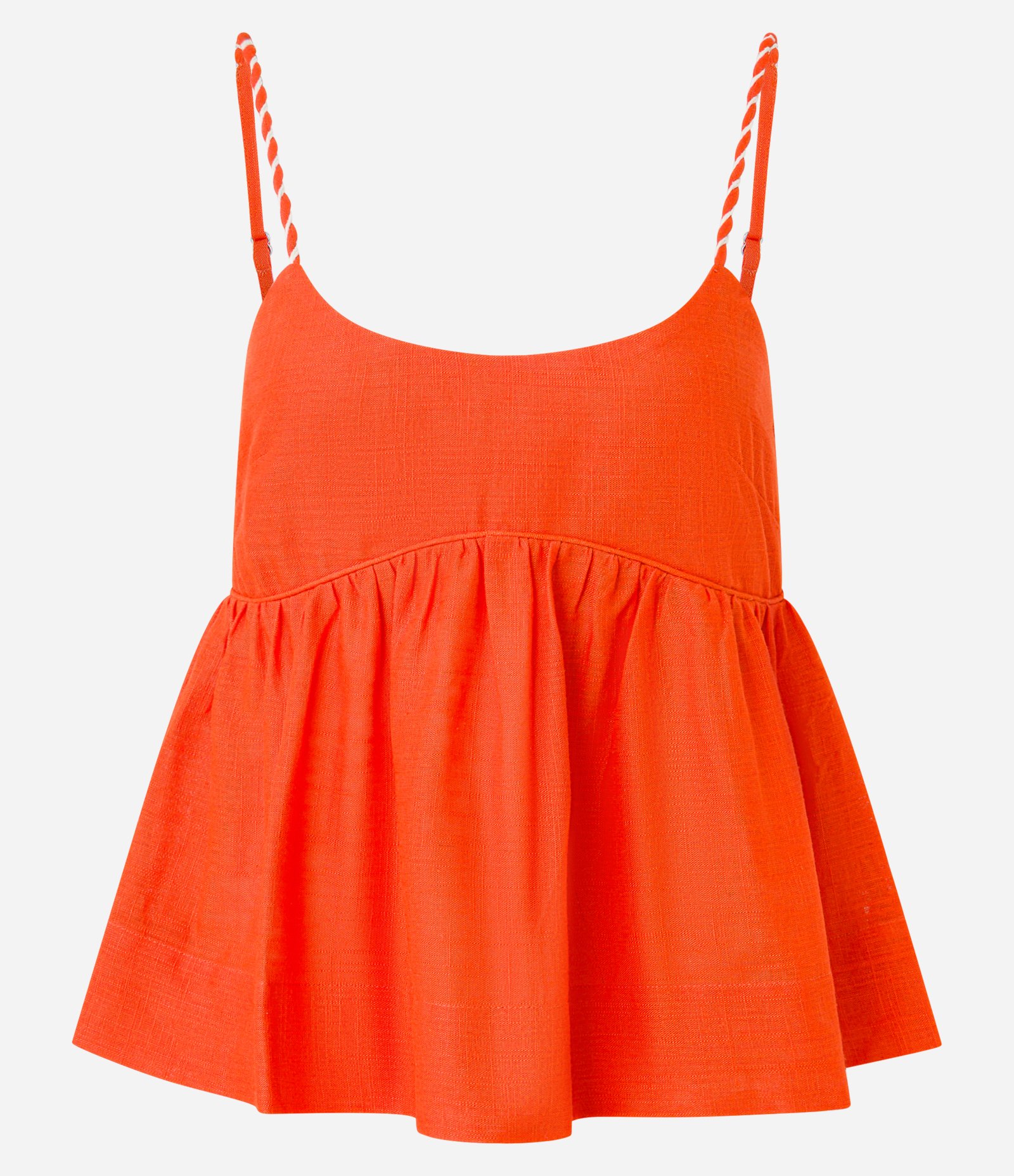 Blusa em Viscolinho com Babado e Alça Bicolor Laranja 5
