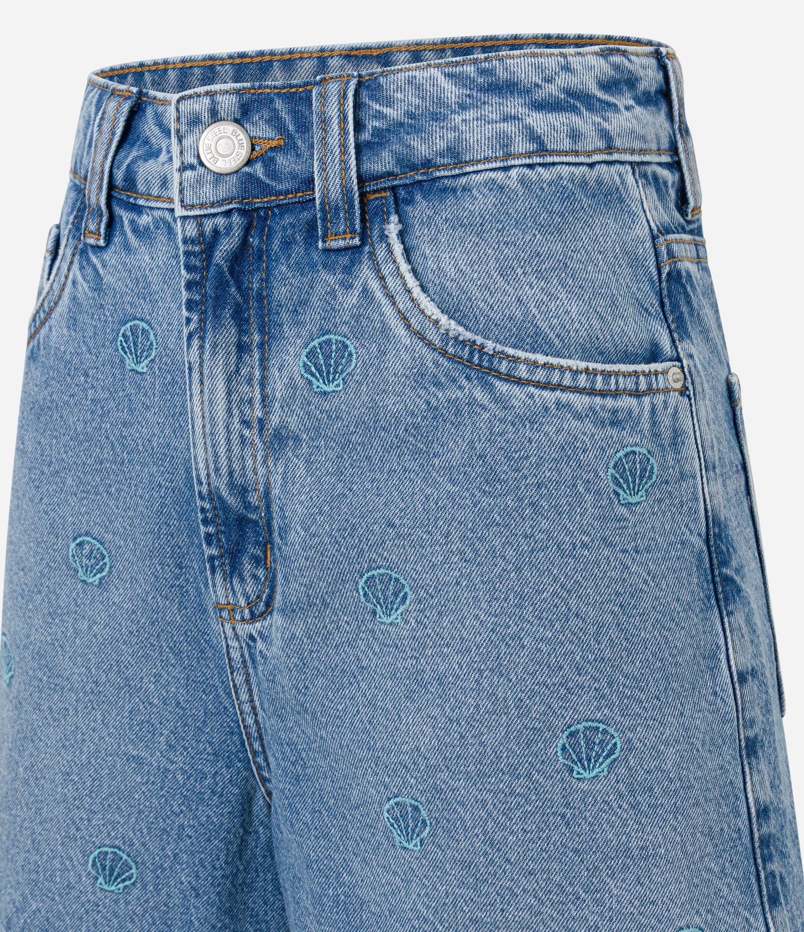 Short Mom em Jeans com Bordado de Conchinhas Azul 8