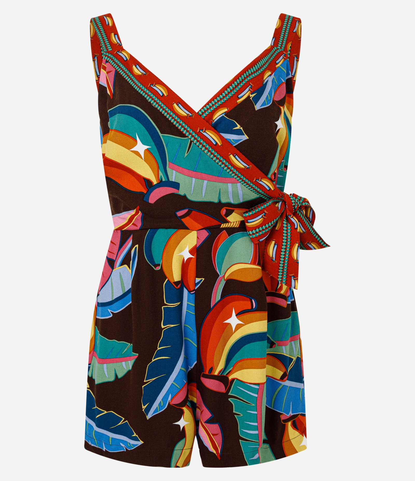 Macaquinho em Viscose com Transpasse e Estampa Tropical Multicores 5