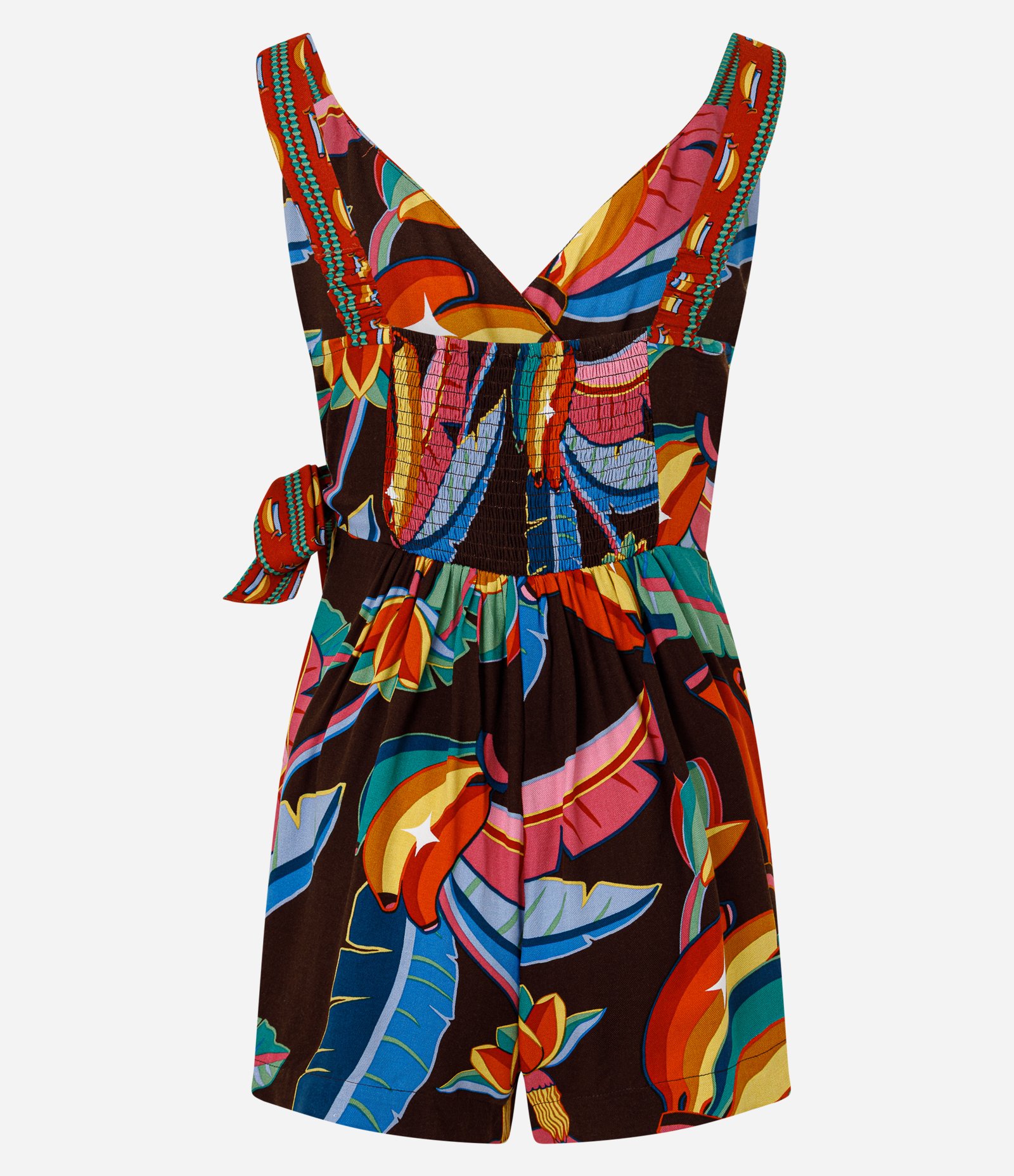 Macaquinho em Viscose com Transpasse e Estampa Tropical Multicores 6