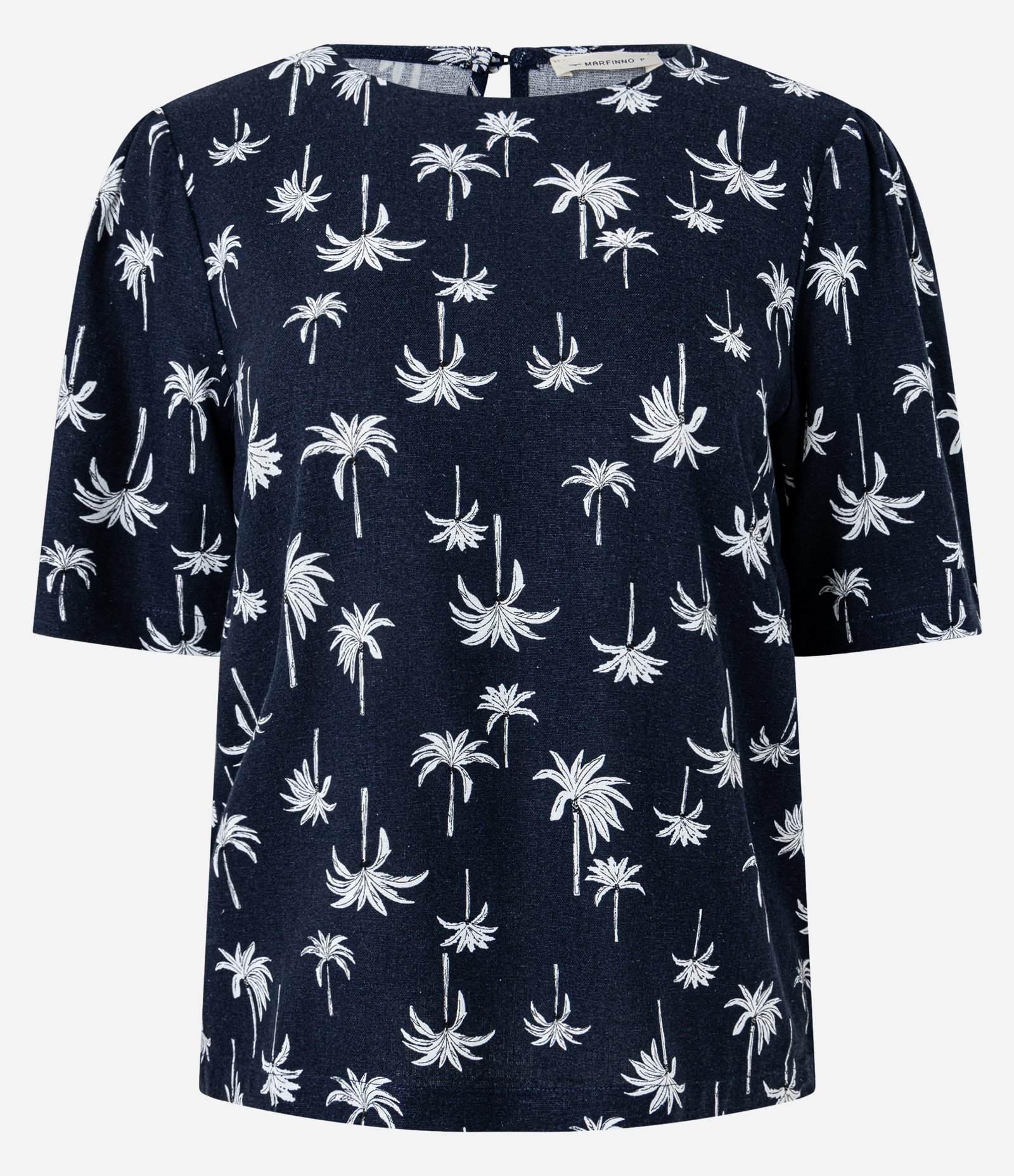 Blusa em Viscolinho com Estampa Coqueiros Azul Marinho 5