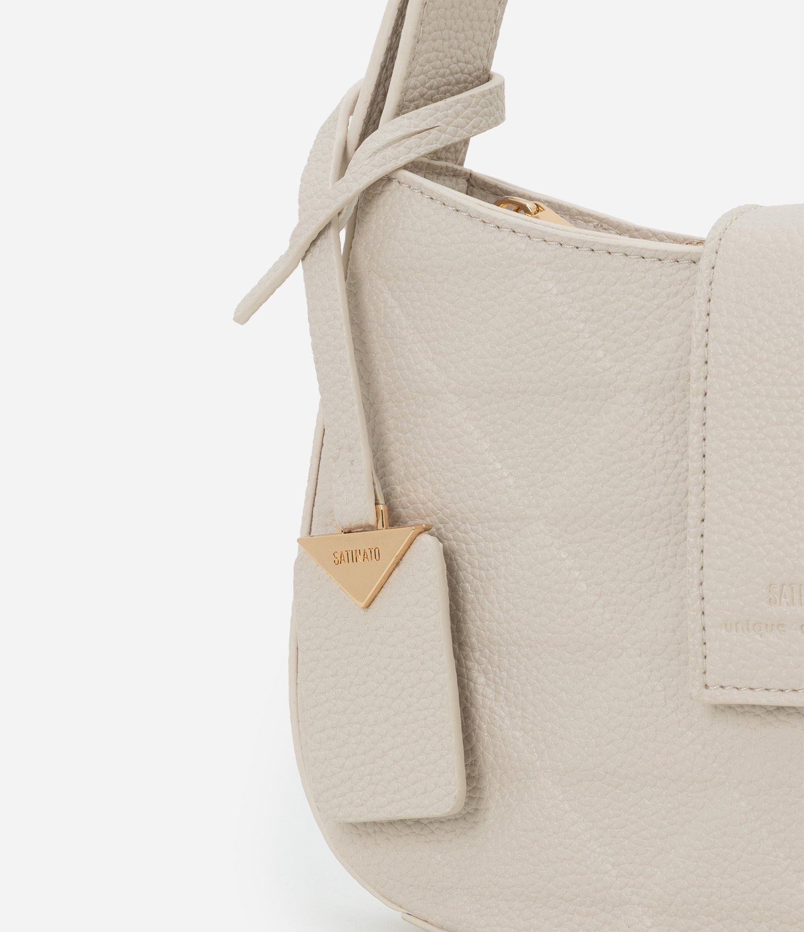 Bolsa Baguete Pequena com Textura em Relevo e Detalhe de Pendente Off White 8