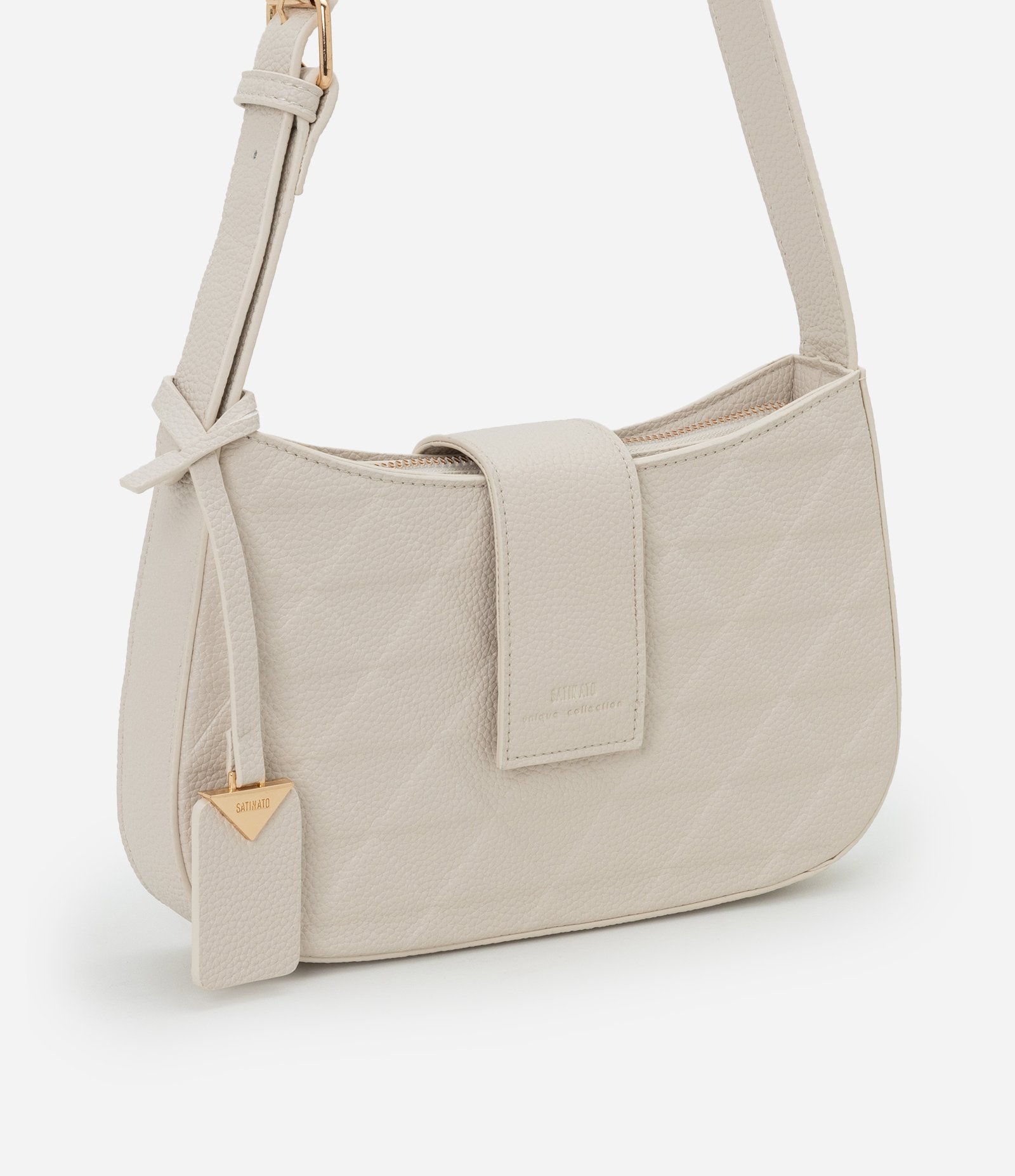 Bolsa Baguete Pequena com Textura em Relevo e Detalhe de Pendente Off White 1