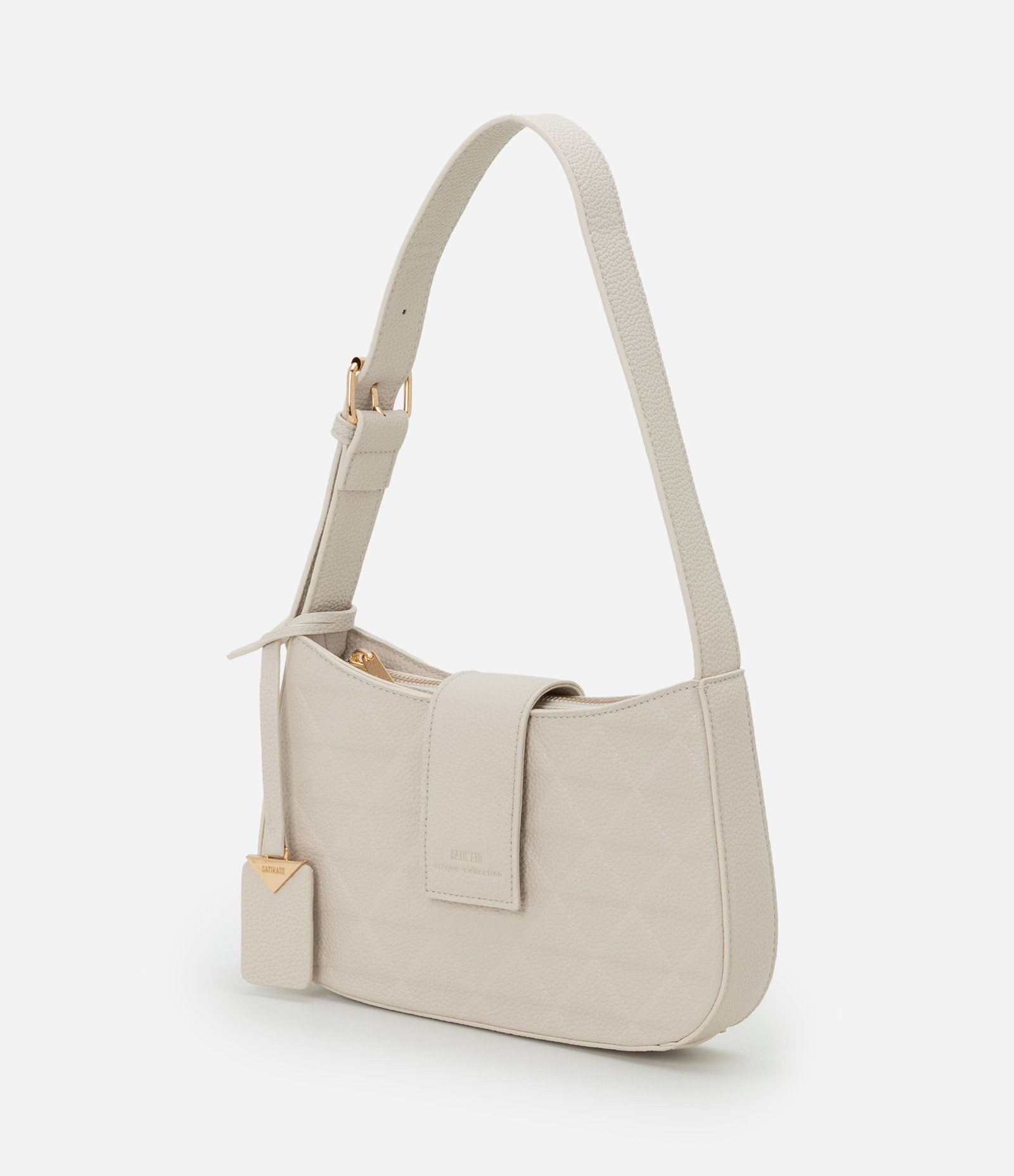 Bolsa Baguete Pequena com Textura em Relevo e Detalhe de Pendente Off White 4