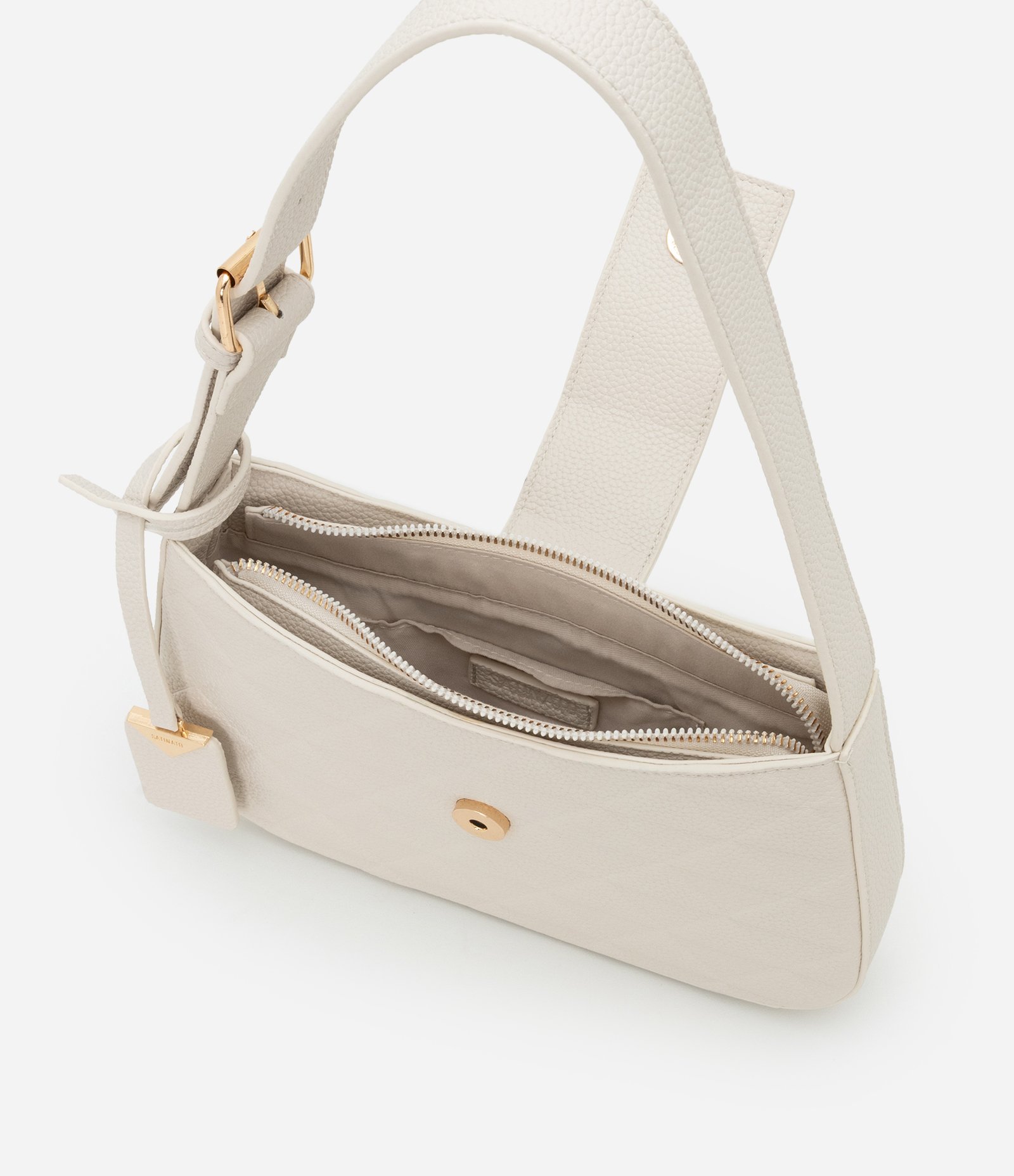 Bolsa Baguete Pequena com Textura em Relevo e Detalhe de Pendente Off White 7