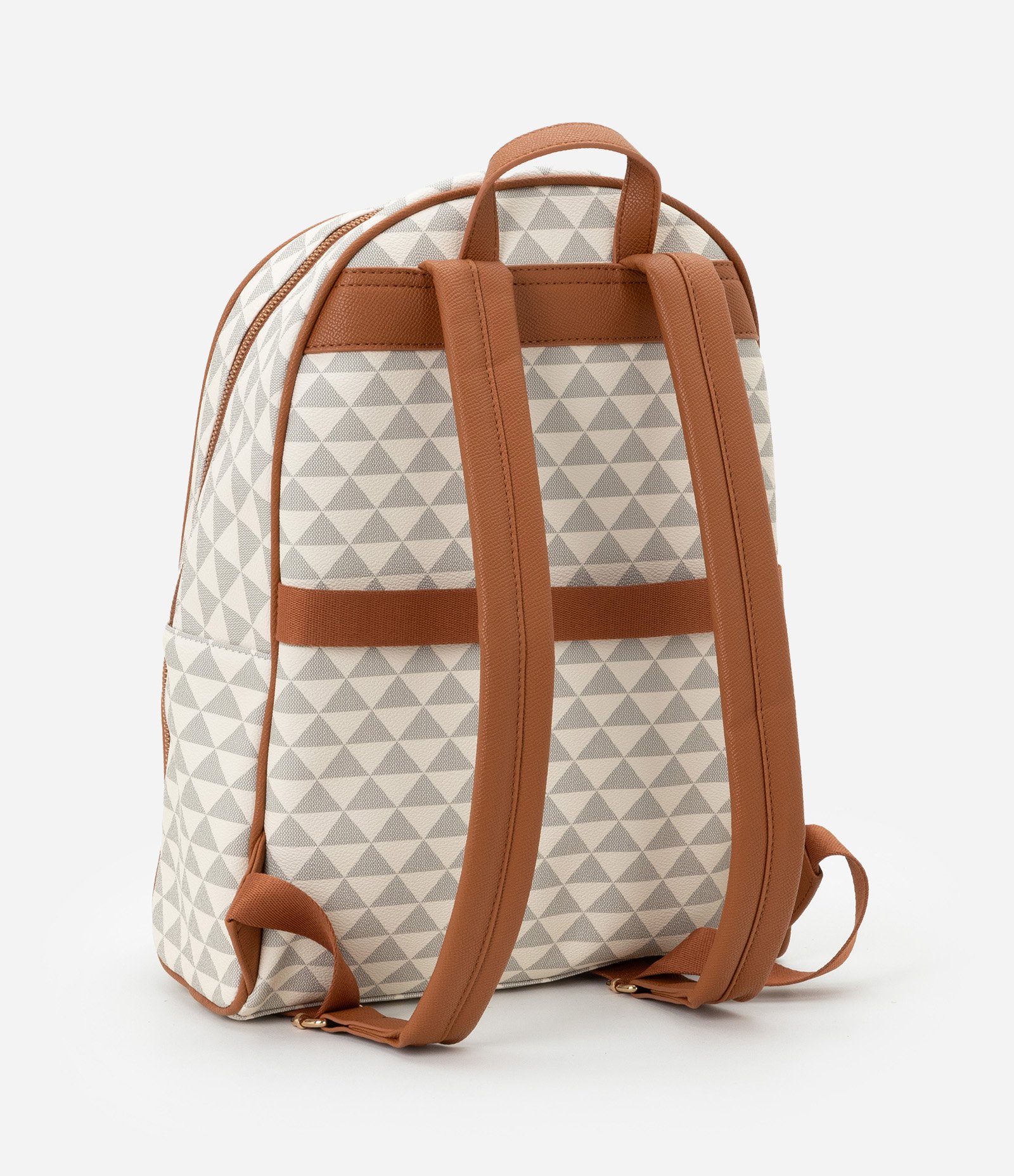 Mochila em PU com Estampa Triângulo e Bolso Frontal Off White 8