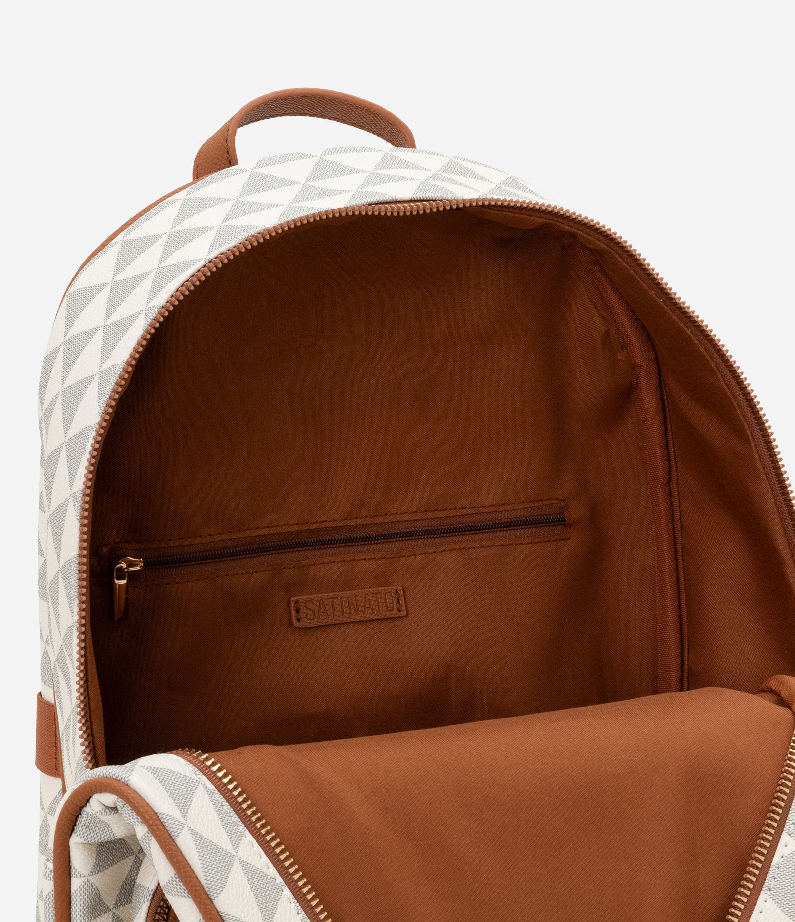 Mochila em PU com Estampa Triângulo e Bolso Frontal Off White 6