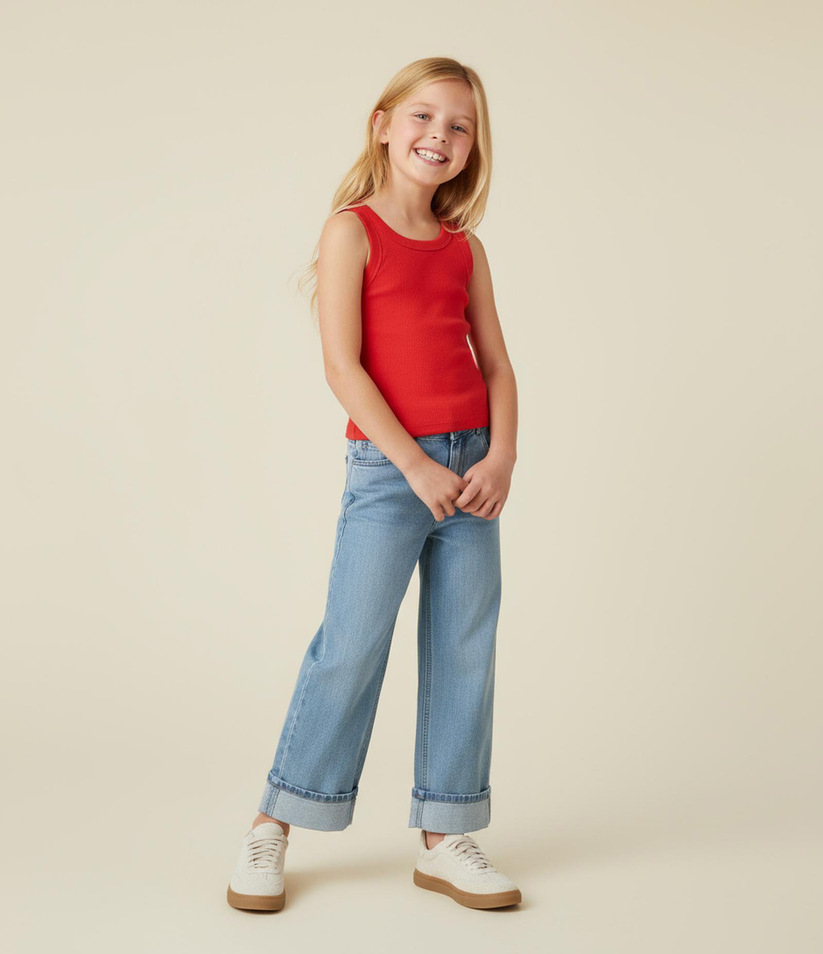 Calça Wide Leg Infantil Marmorizada com Barra Dobrada - Tam 5 a 14 Anos Azul 1