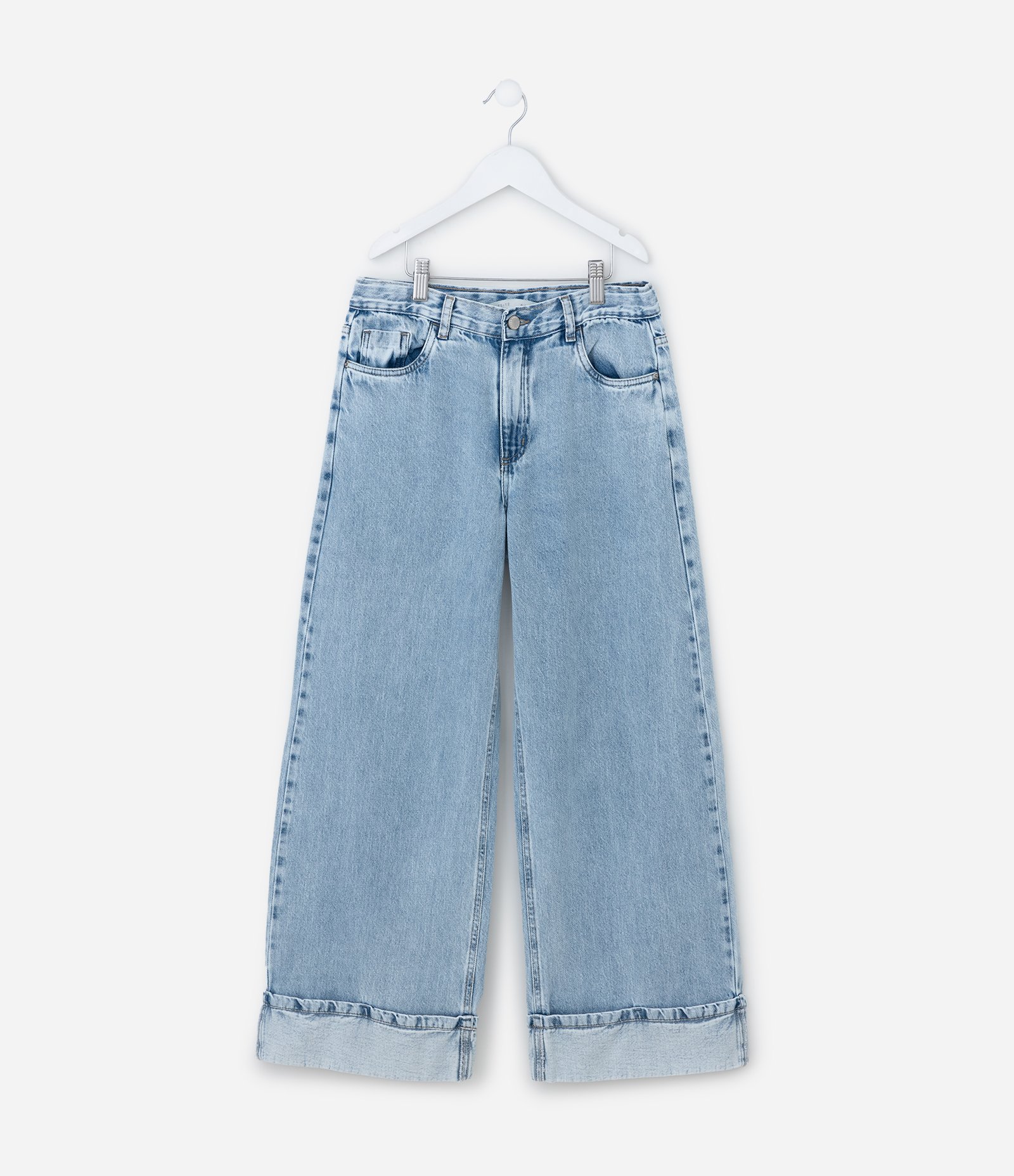 Calça Wide Leg Infantil Marmorizada com Barra Dobrada - Tam 5 a 14 Anos Azul 2