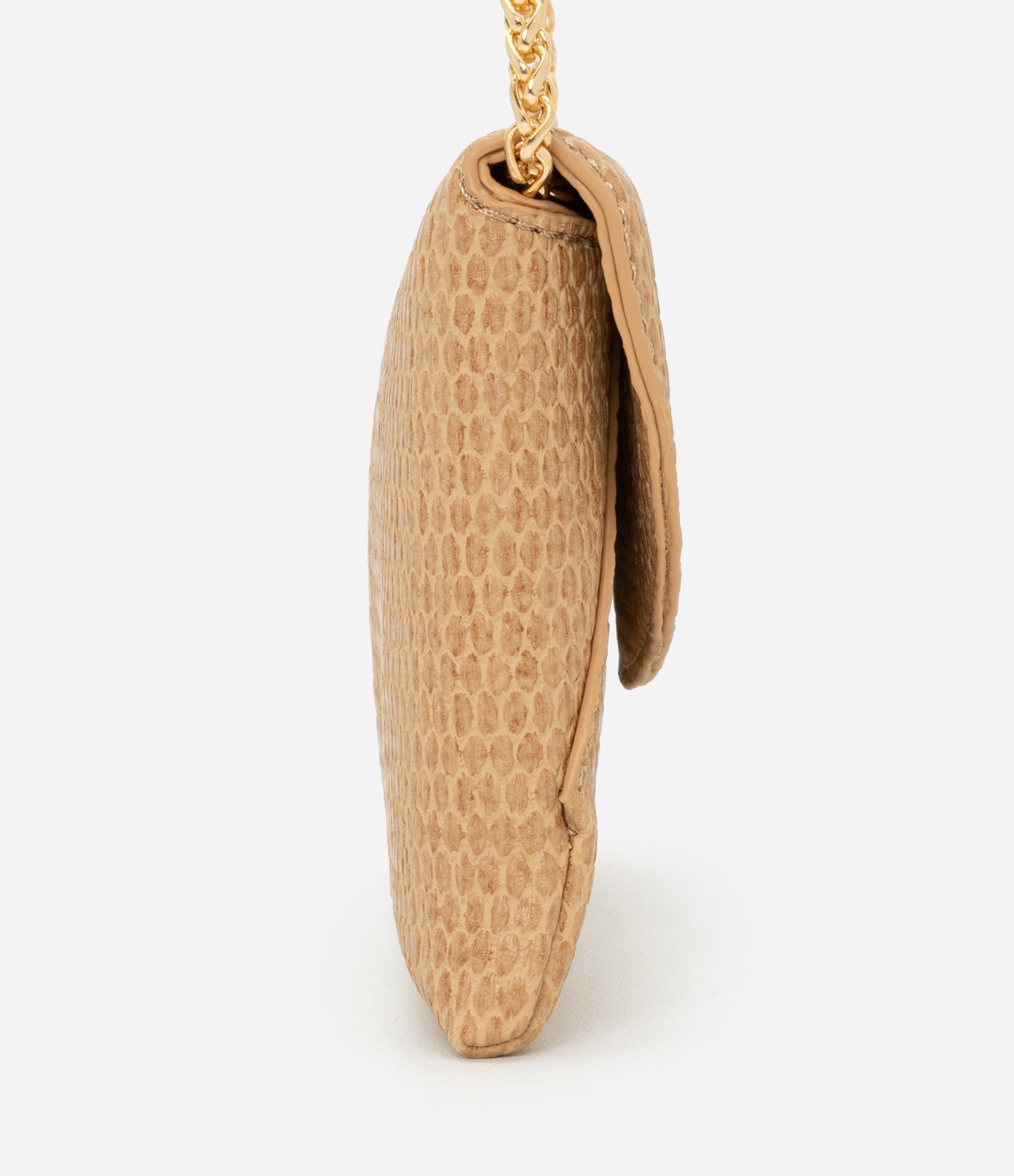 Bolsa Carteira Transversal Grande Textura Tressê com Tampa e Alça de Corrente Boho Romântico Bege 2