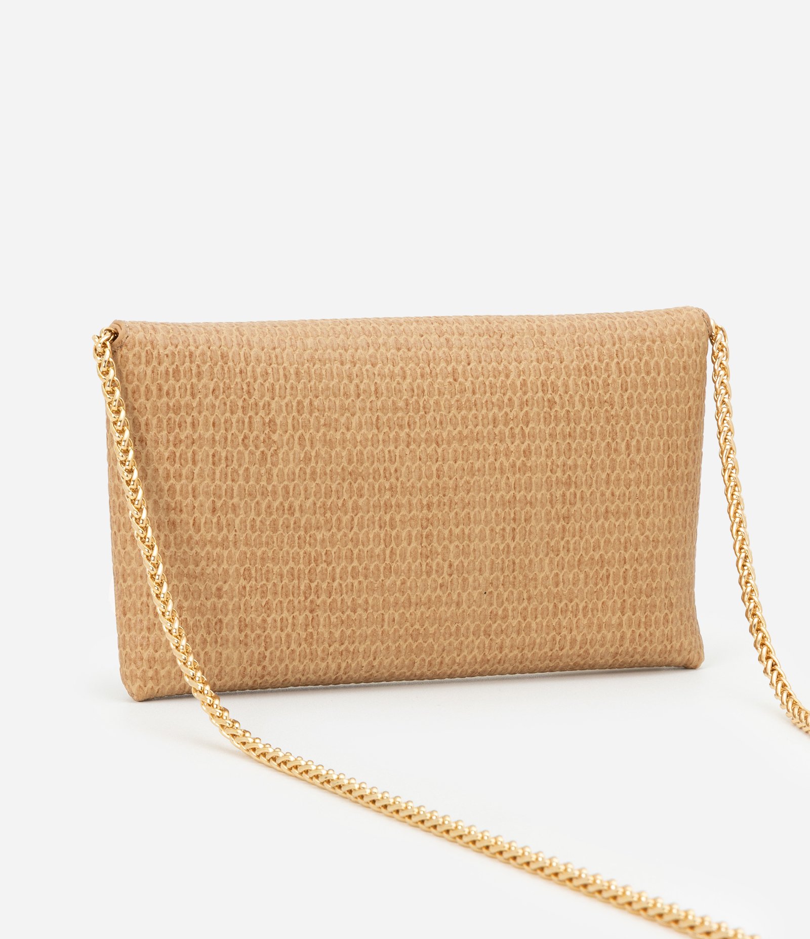 Bolsa Carteira Transversal Grande Textura Tressê com Tampa e Alça de Corrente Boho Romântico Bege 3