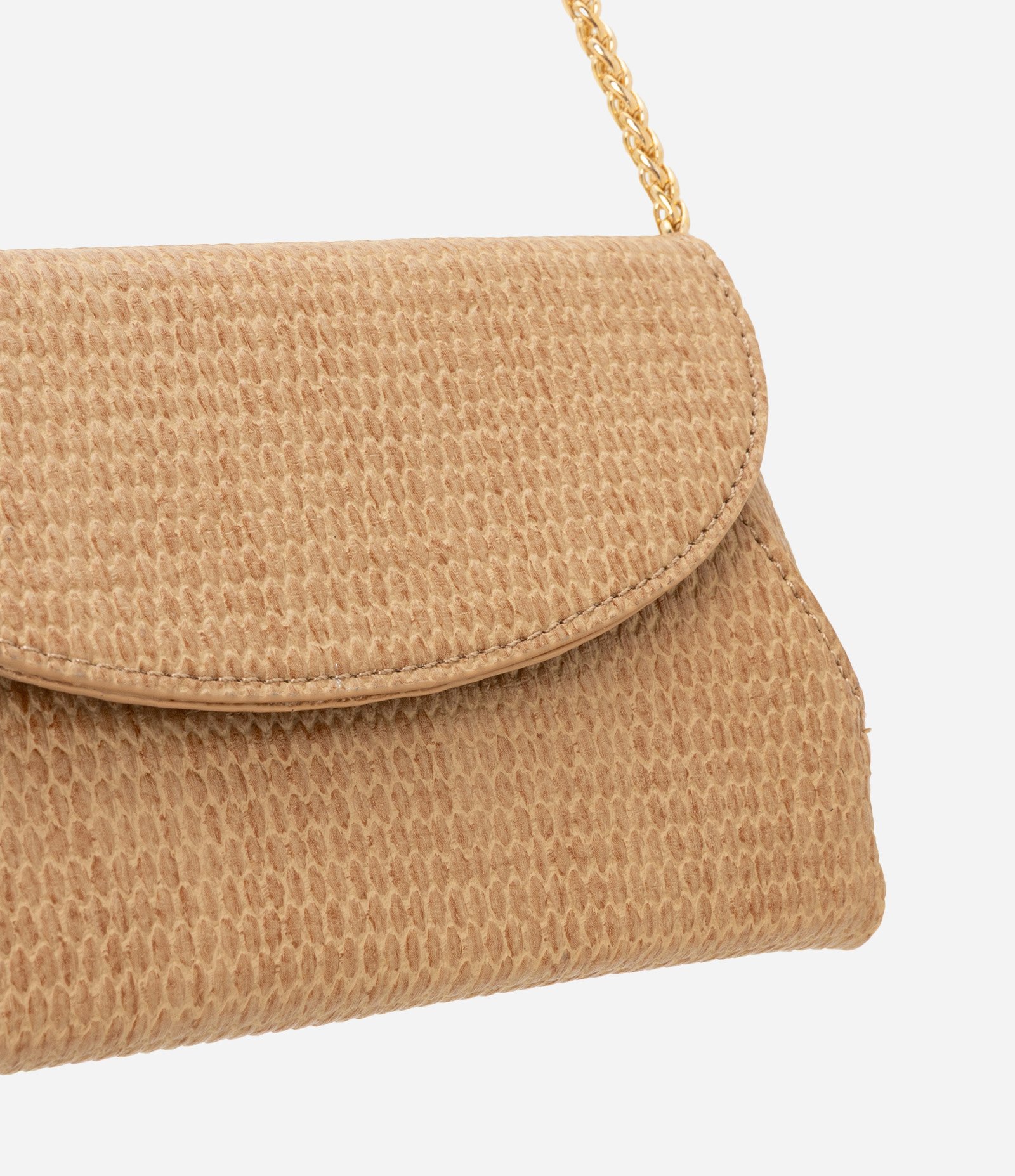 Bolsa Carteira Transversal Grande Textura Tressê com Tampa e Alça de Corrente Boho Romântico Bege 4