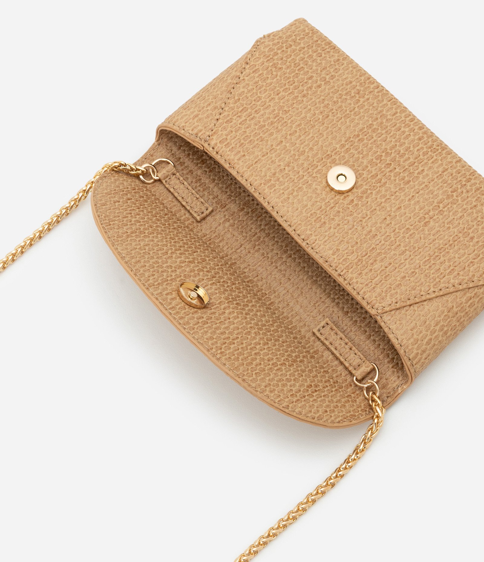 Bolsa Carteira Transversal Grande Textura Tressê com Tampa e Alça de Corrente Boho Romântico Bege 6