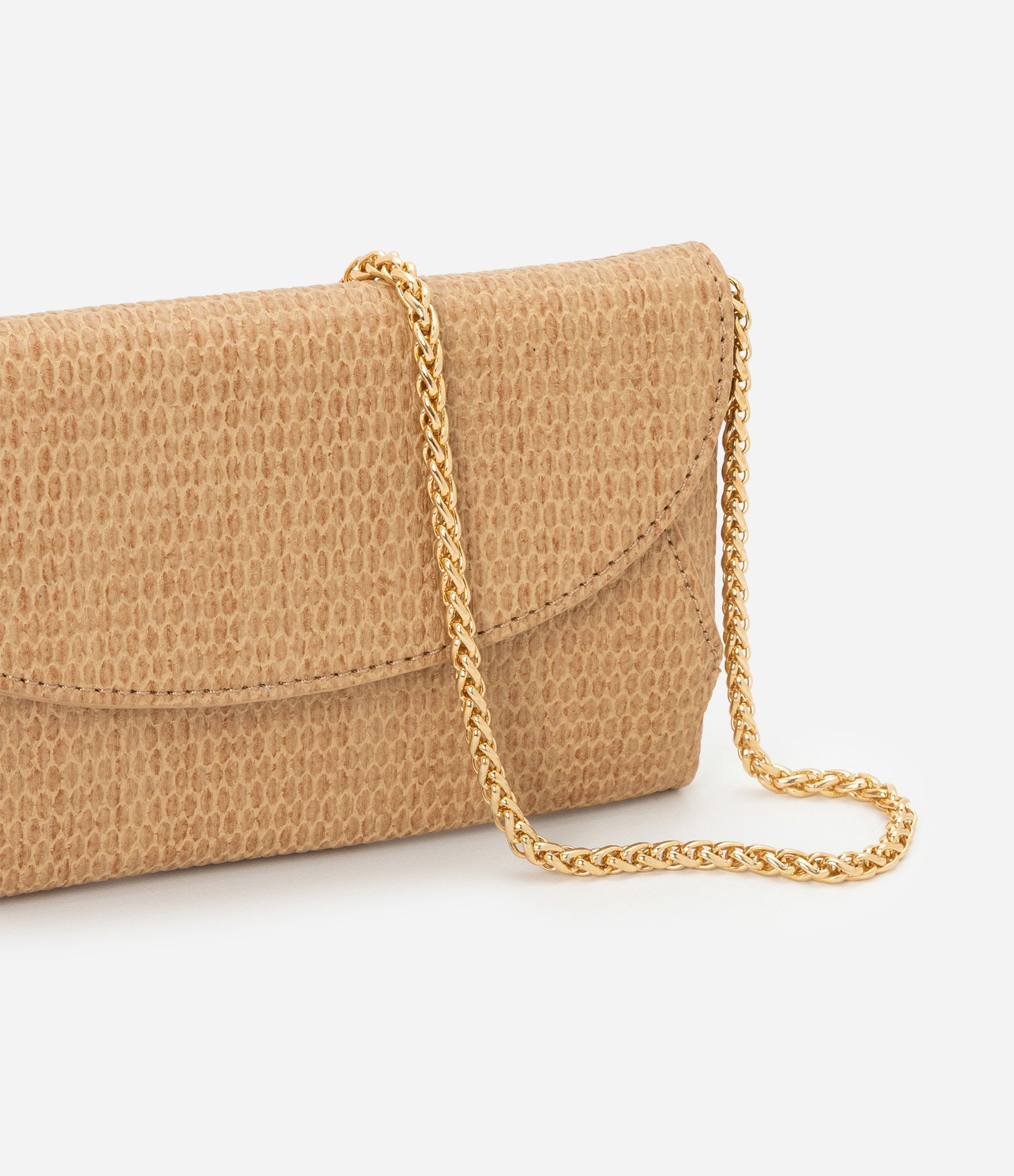 Bolsa Carteira Transversal Grande Textura Tressê com Tampa e Alça de Corrente Boho Romântico Bege 7