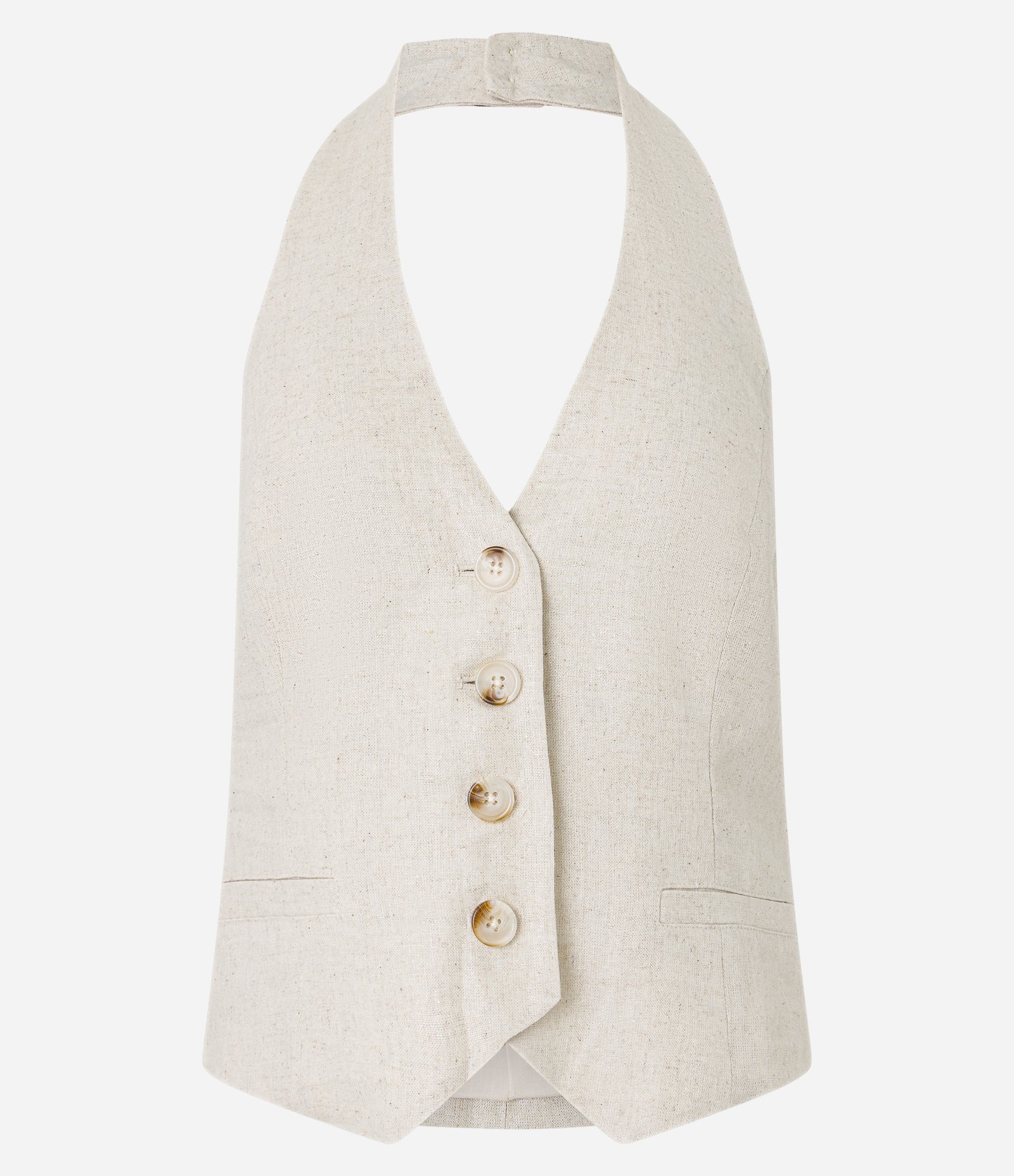 Colete Frente Única em Viscolinho com Barra V e Botões Bege 5