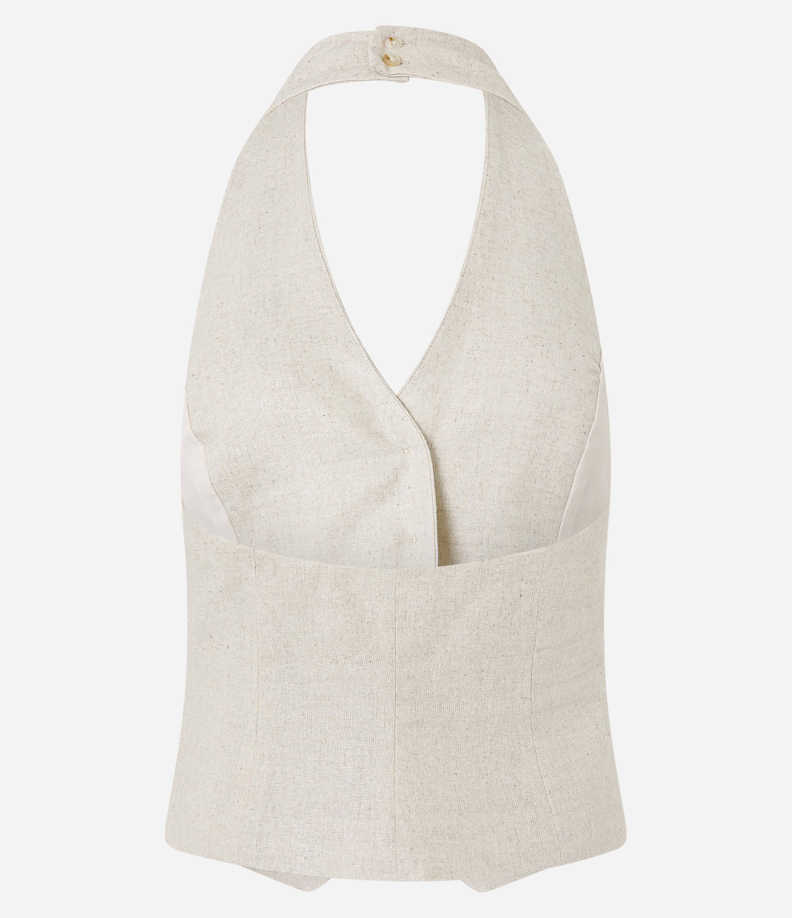 Colete Frente Única em Viscolinho com Barra V e Botões Bege 7