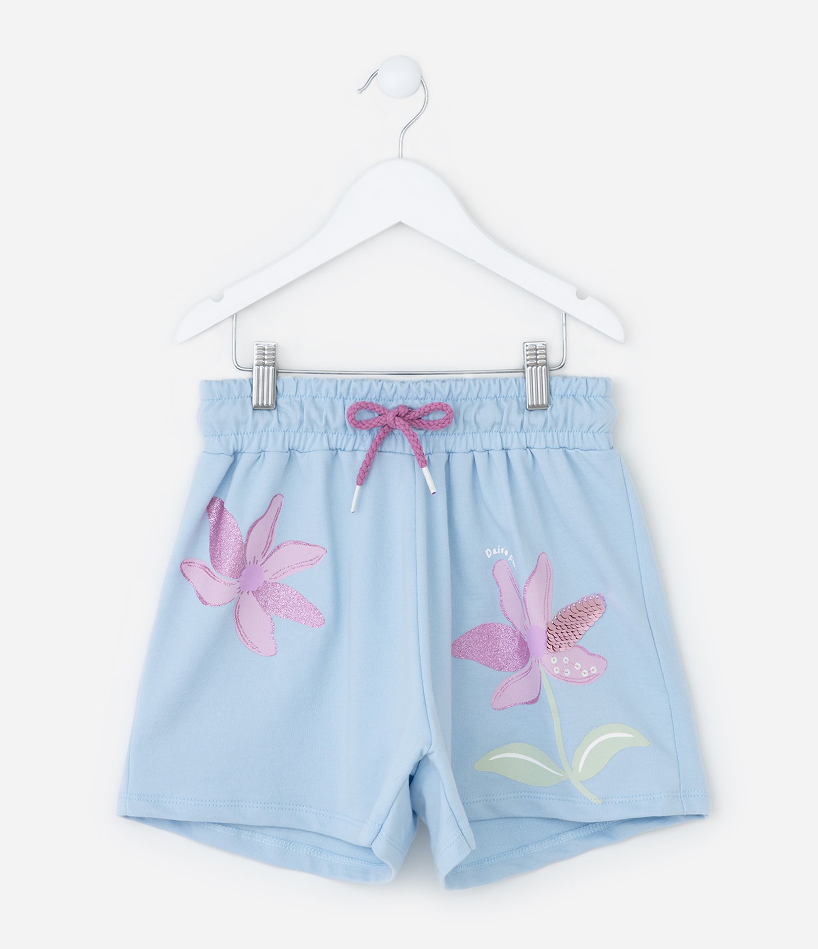 Short Infantil com Bordado Flores em Paetês - Tam 5 a 14 Anos Azul 2