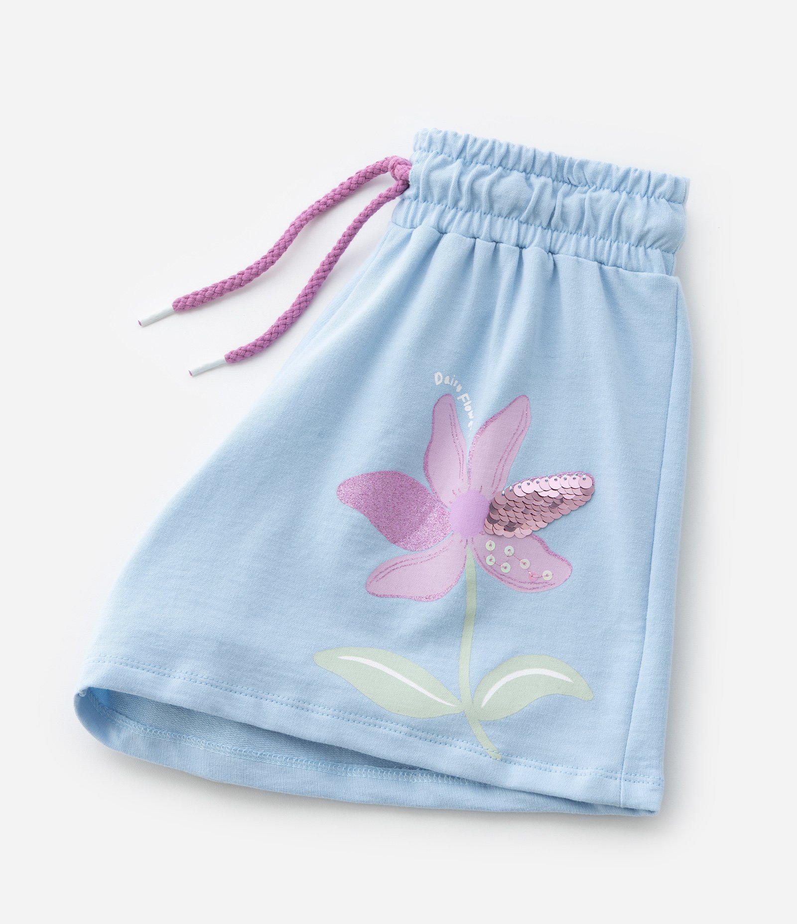 Short Infantil com Bordado Flores em Paetês - Tam 5 a 14 Anos Azul 5