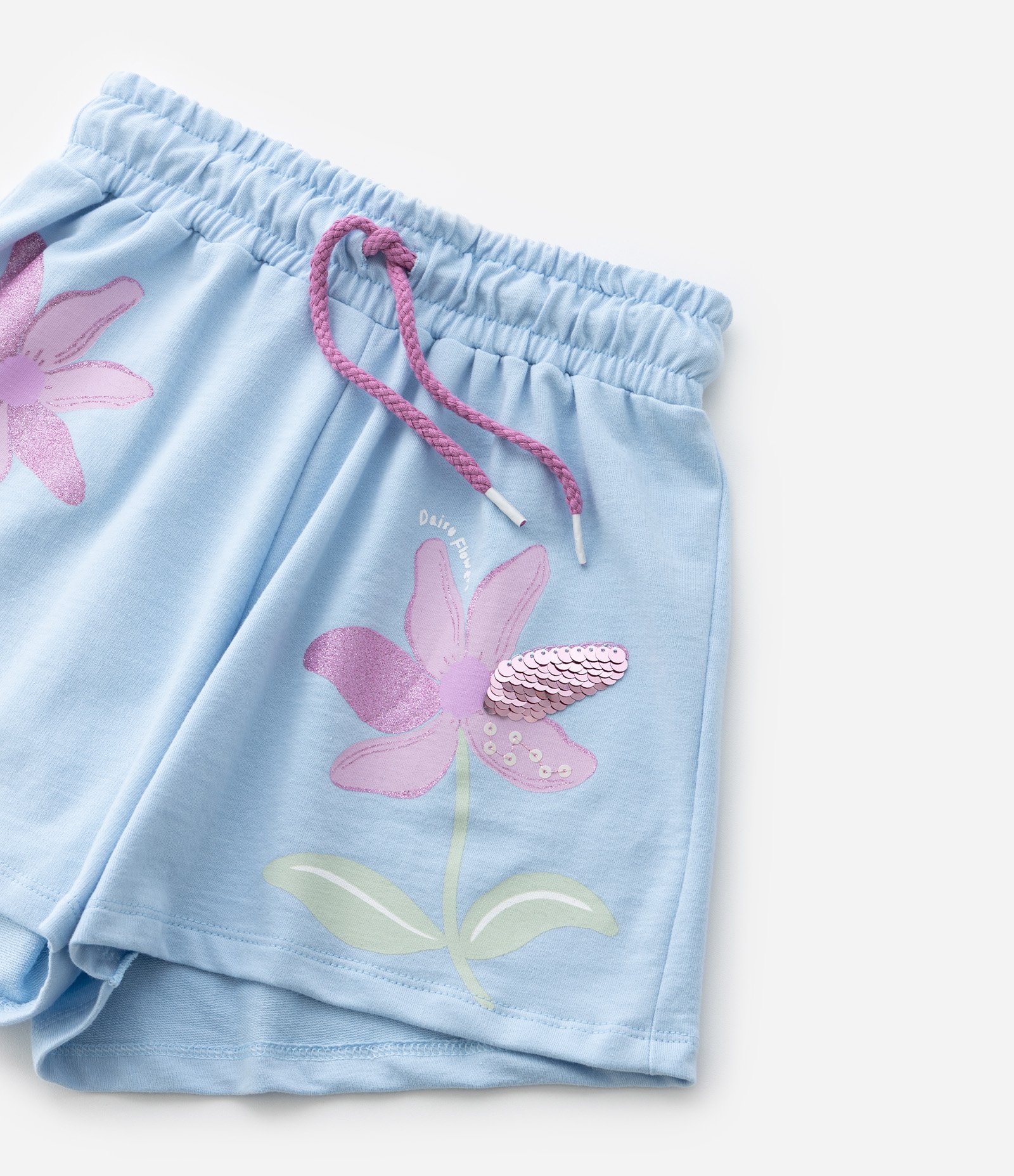 Short Infantil com Bordado Flores em Paetês - Tam 5 a 14 Anos Azul 8
