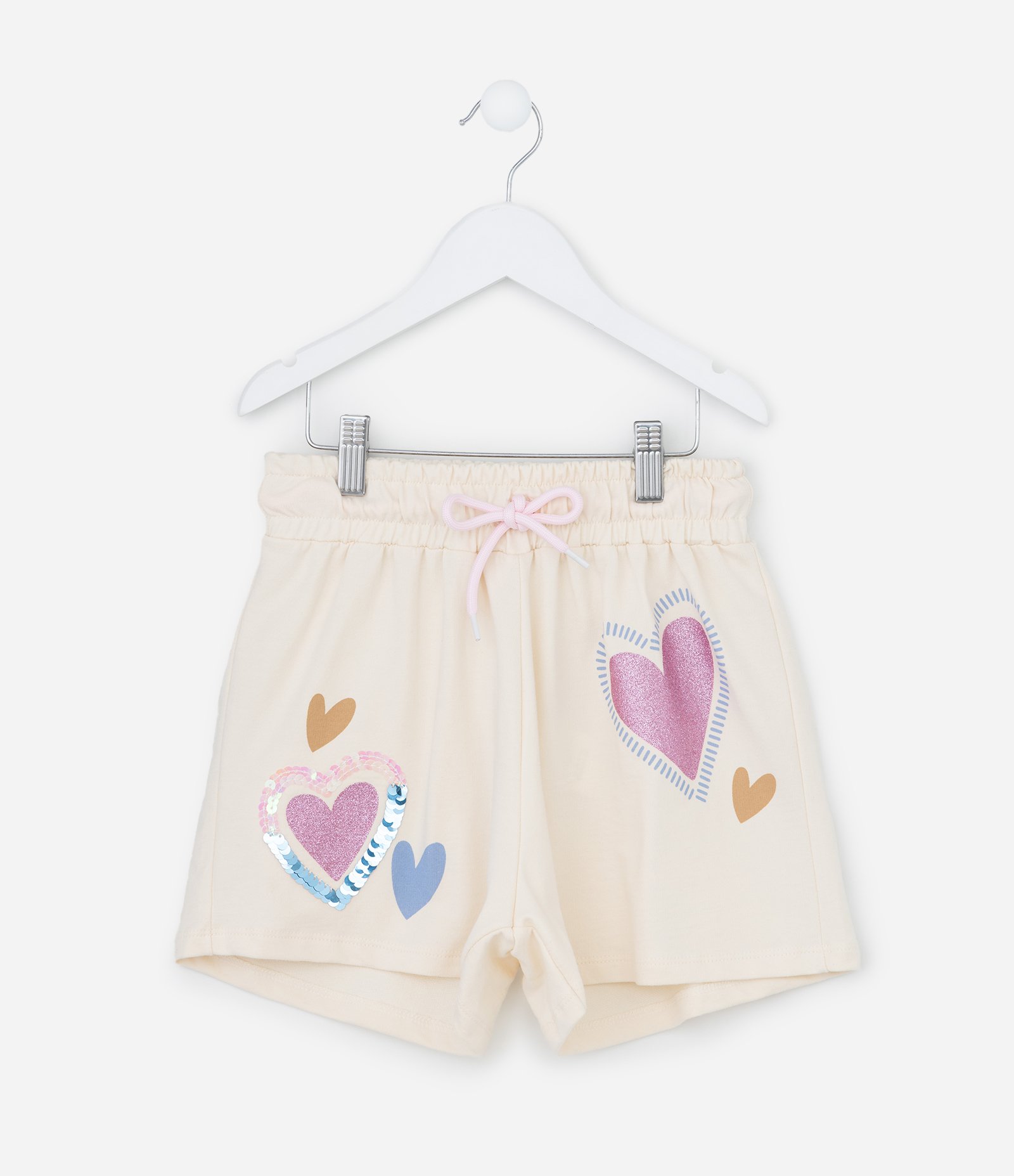 Short Infantil com Bordado Corações em Paetês - Tam 5 a 14 Anos Bege 2