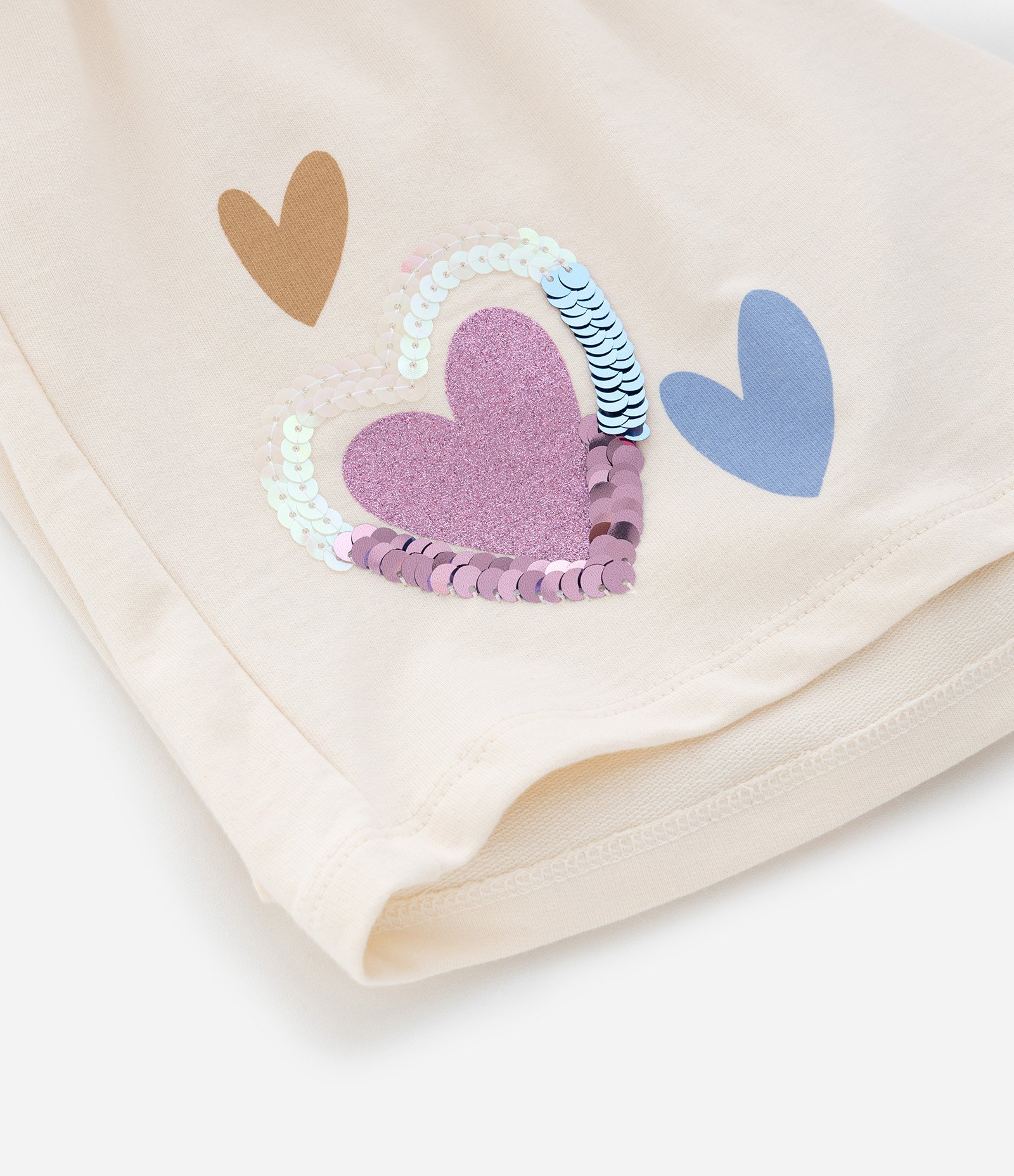 Short Infantil com Bordado Corações em Paetês - Tam 5 a 14 Anos Bege 5