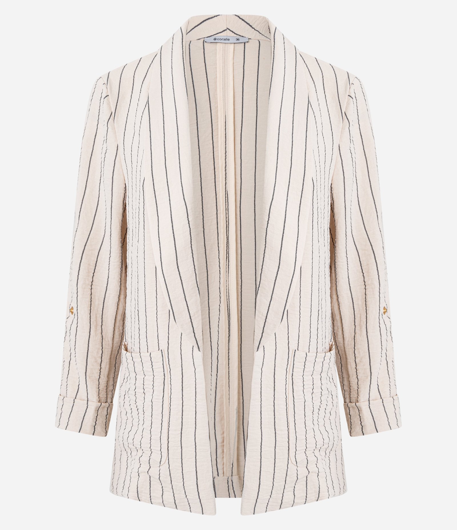 Blazer em Airflow com Listras Verticais de Fio Tinto Bege 7